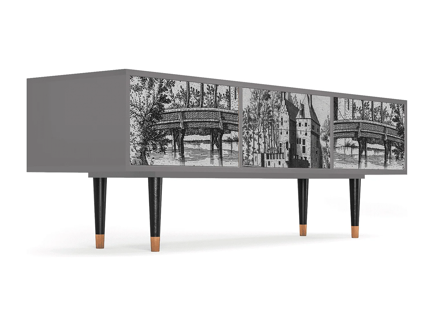 TV-Möbel - 170х59х48 cm - T4 - Castle with Bridge, Grau