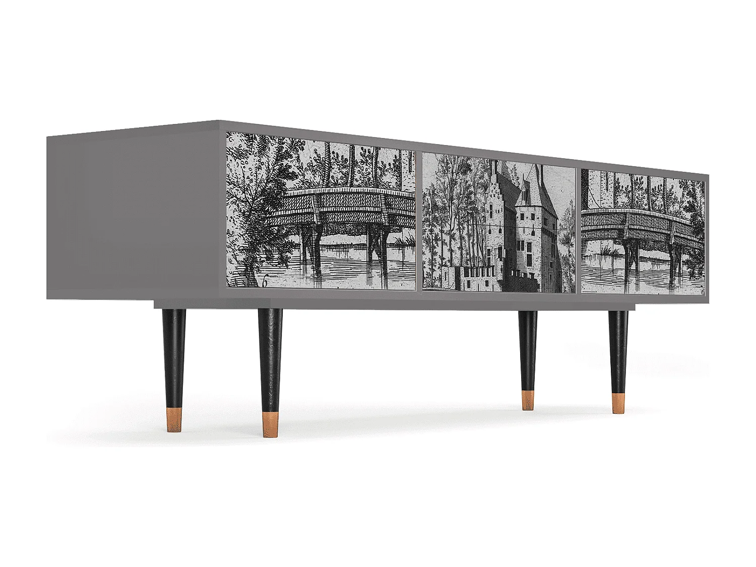 Szafka RTV - 170х59х48 cm - T4 - Castle with Bridge, Szary