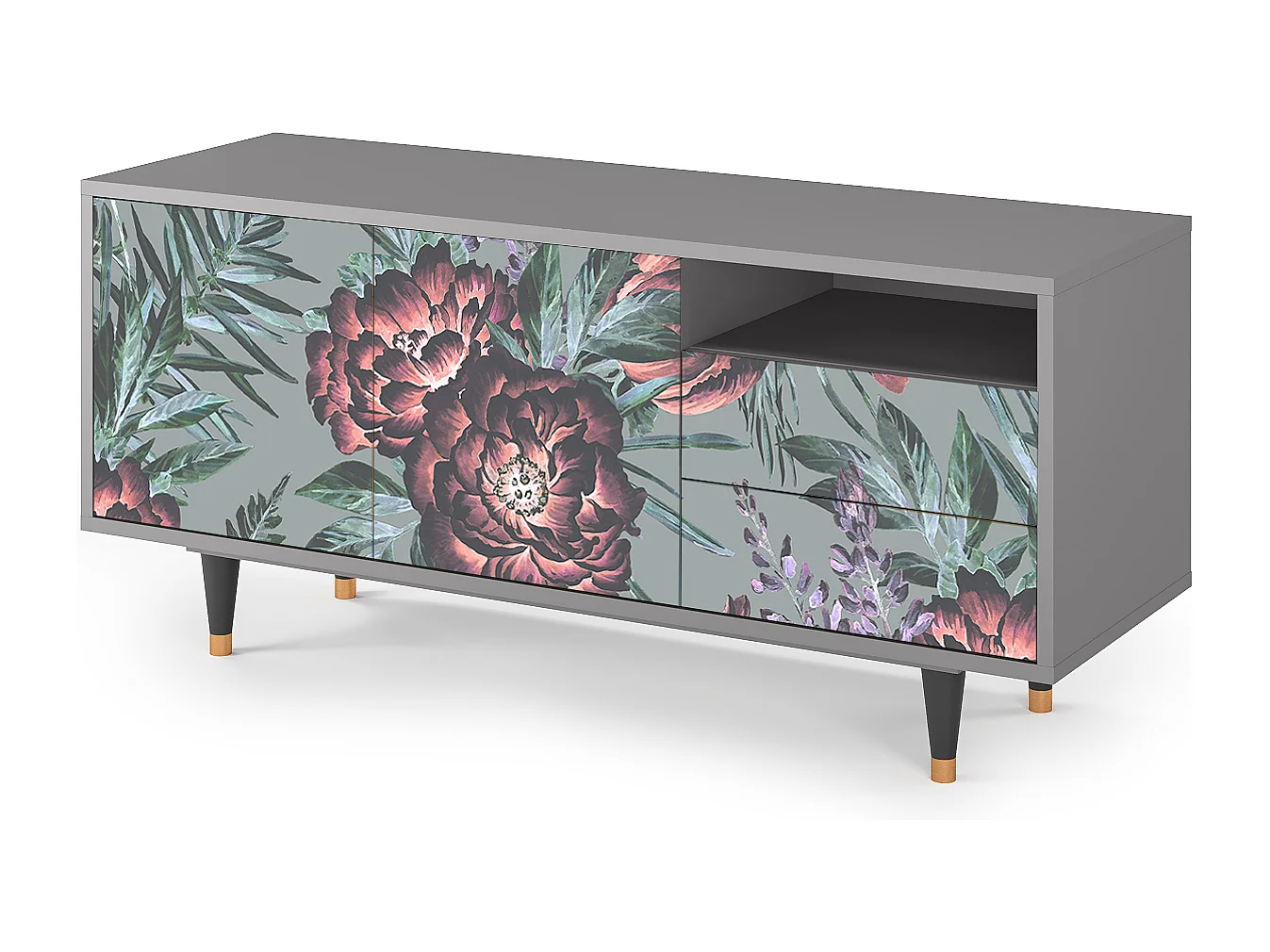 Mueble de TV - 125х56х41 cm - T7 - Light Peonies, Gris