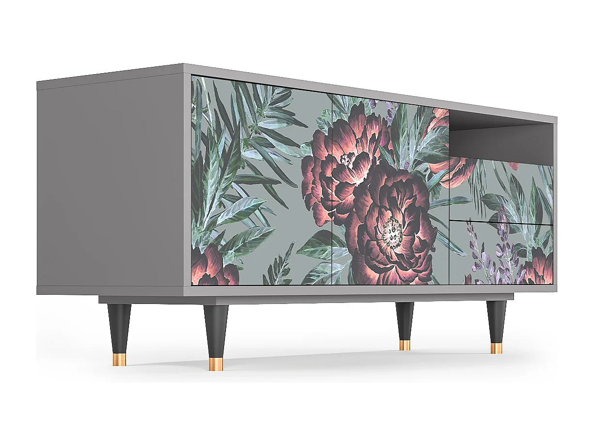 Mueble de TV - 125х56х41 cm - T7 - Light Peonies, Gris
