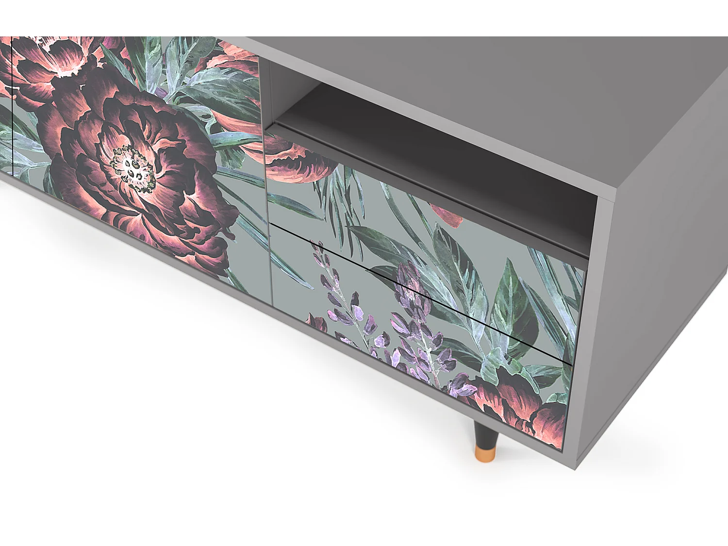 Mueble de TV - 125х56х41 cm - T7 - Light Peonies, Gris