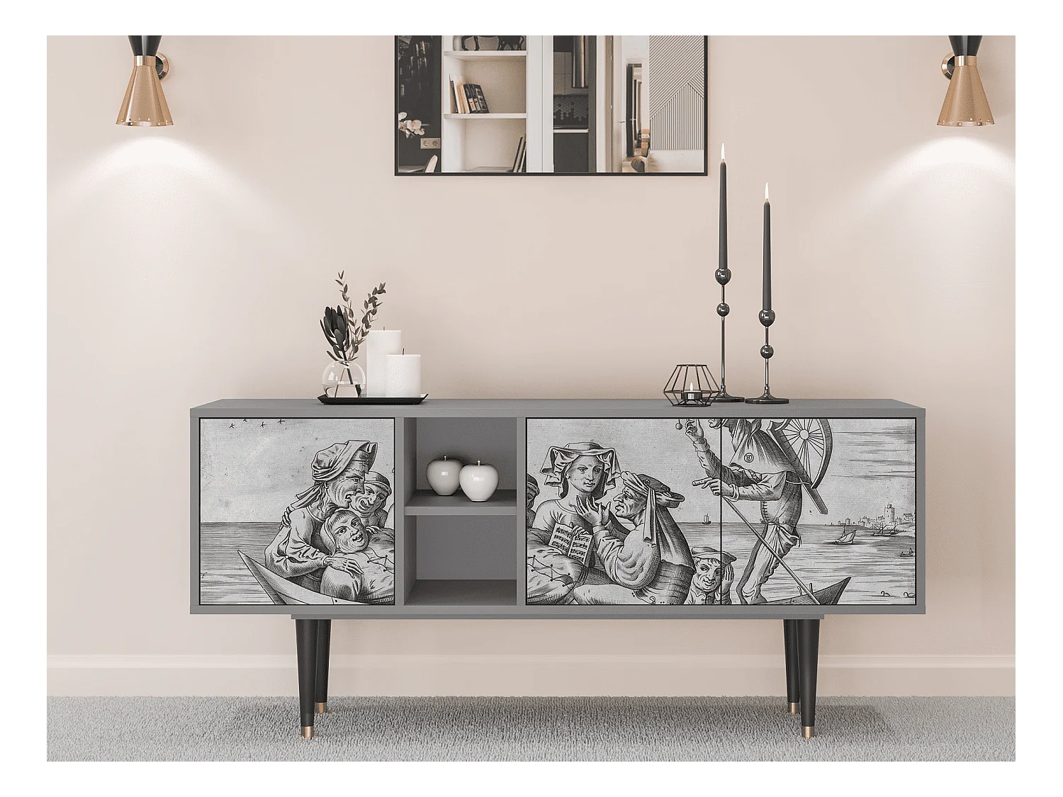 TV-Möbel - 150х69х41 cm - T5 - Blau Schuyte, Grau