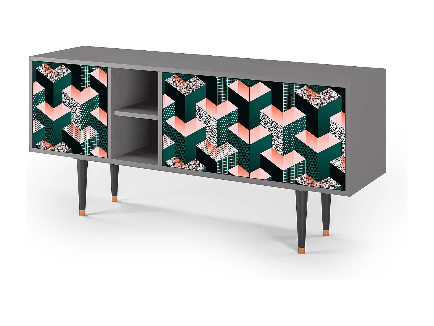 Meuble TV - 150х69х41 cm - T5 - Geometric Madness, Gris