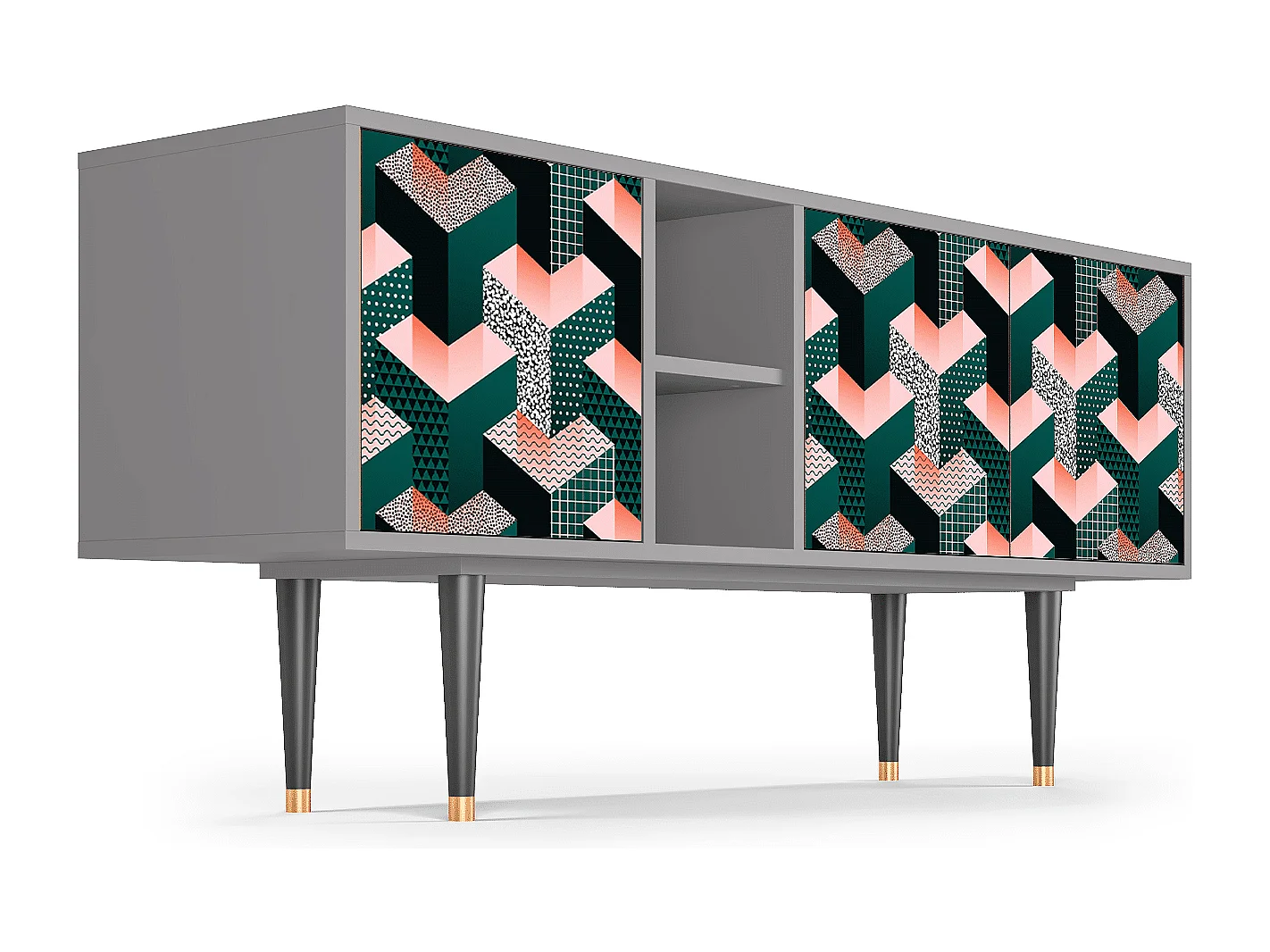 Meuble TV - 150х69х41 cm - T5 - Geometric Madness, Gris