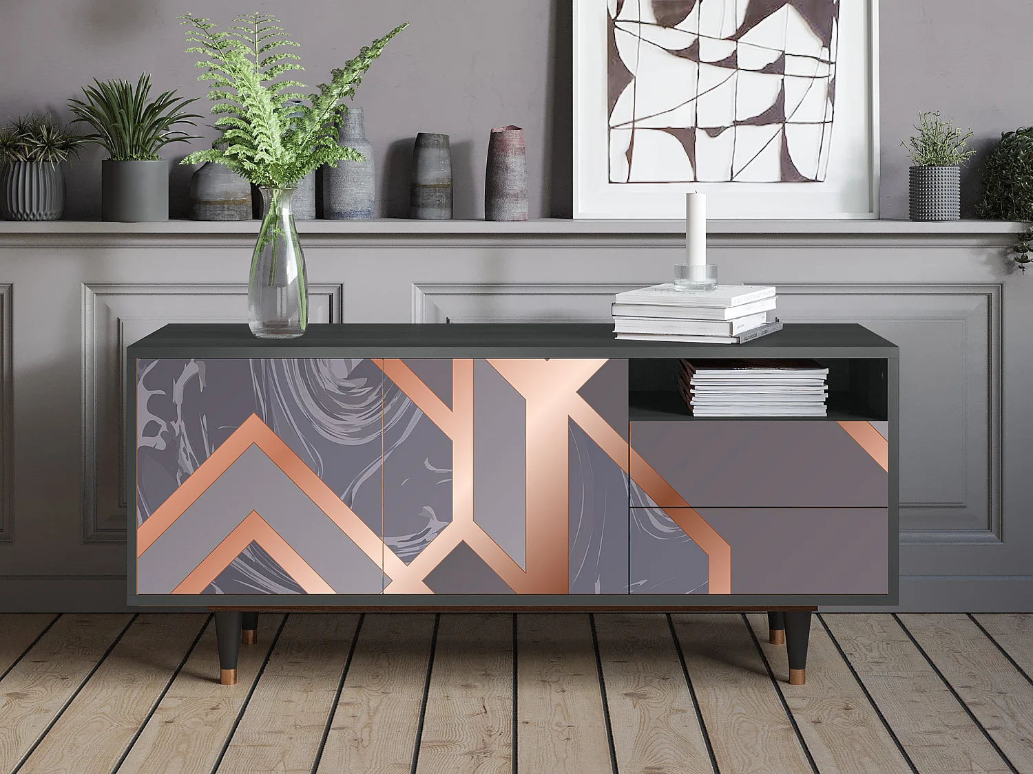 Meuble TV - 125х56х41 cm - T7 - Taupe Anatomy, Anthracite