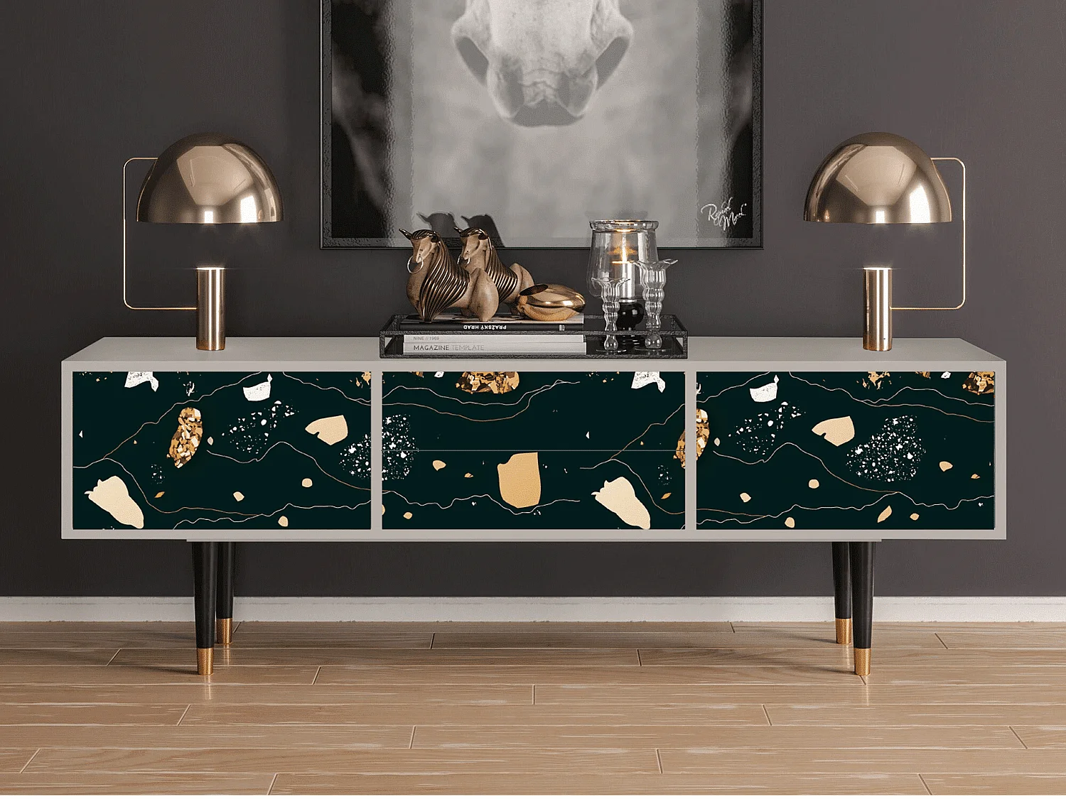 Szafka RTV - 170х59х48 cm - T4 - Space Rocks, Piaskowy