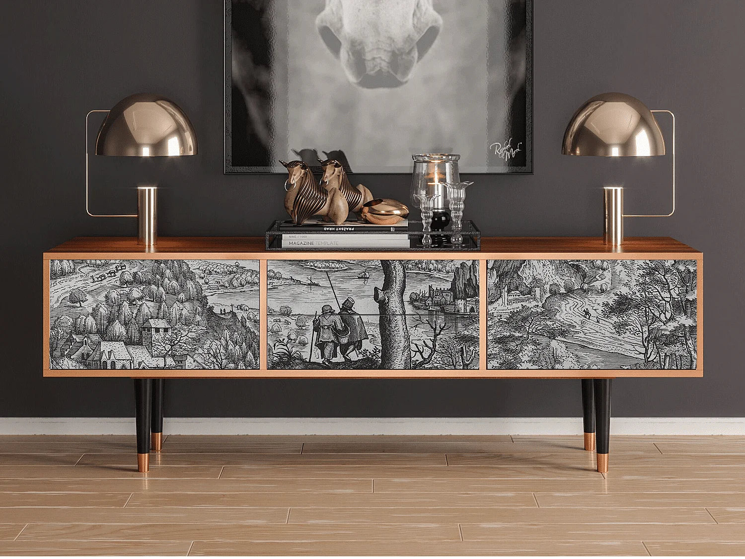 Meuble TV - 170х59х48 cm - T4 - Milites Requiescentes, Noyer