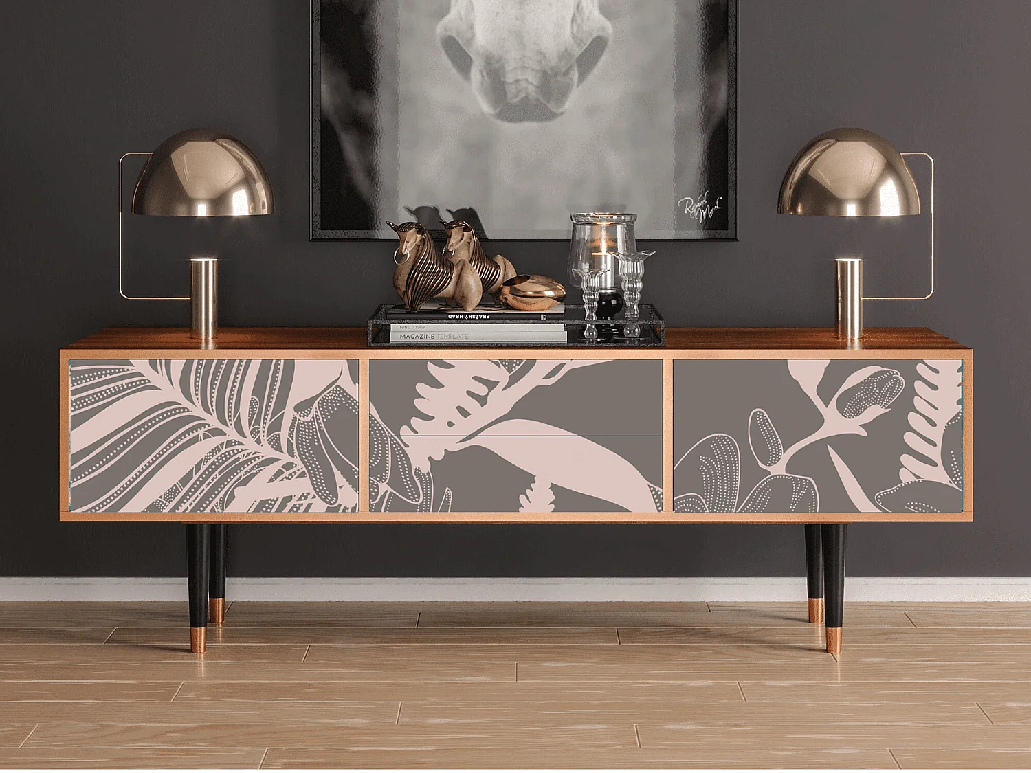 TV-Möbel - 170х59х48 cm - T4 - Issabelline Flower, Walnuss