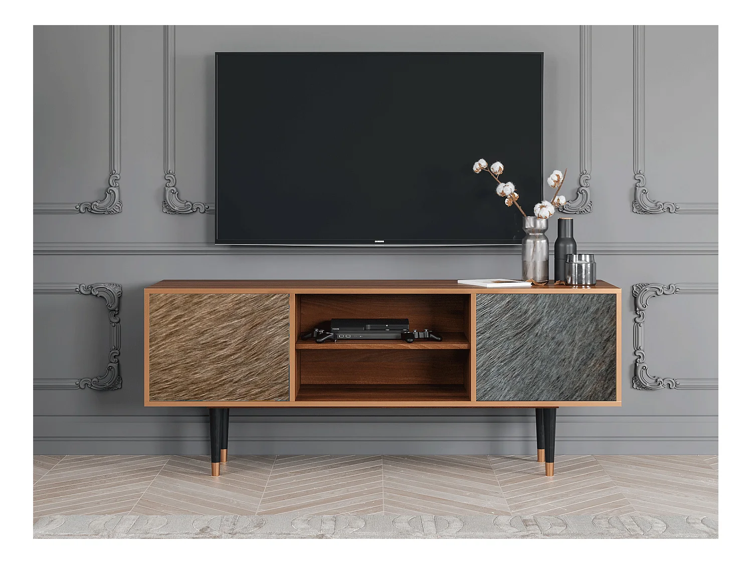 Mueble de TV - 170х69х48 cm - T2 - Peanut Hair, Nogal