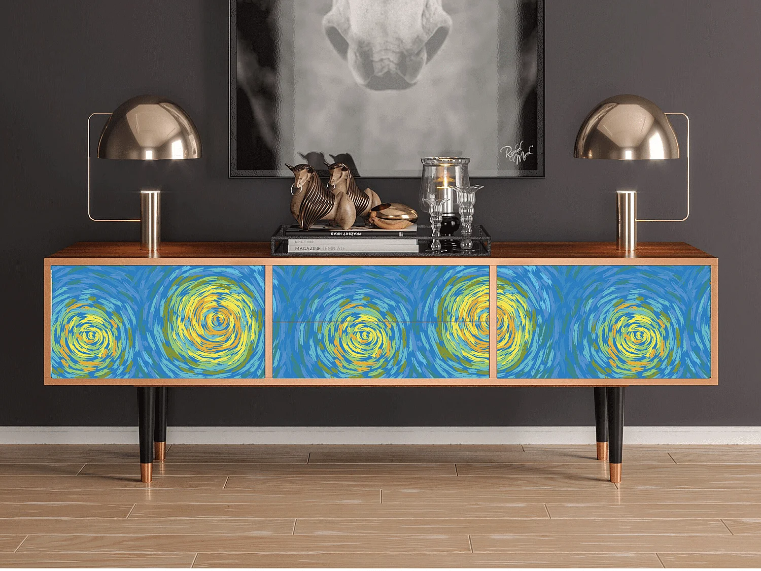 Mueble de TV - 170х59х48 cm - T4 - Van Gogh Lights, Nogueira