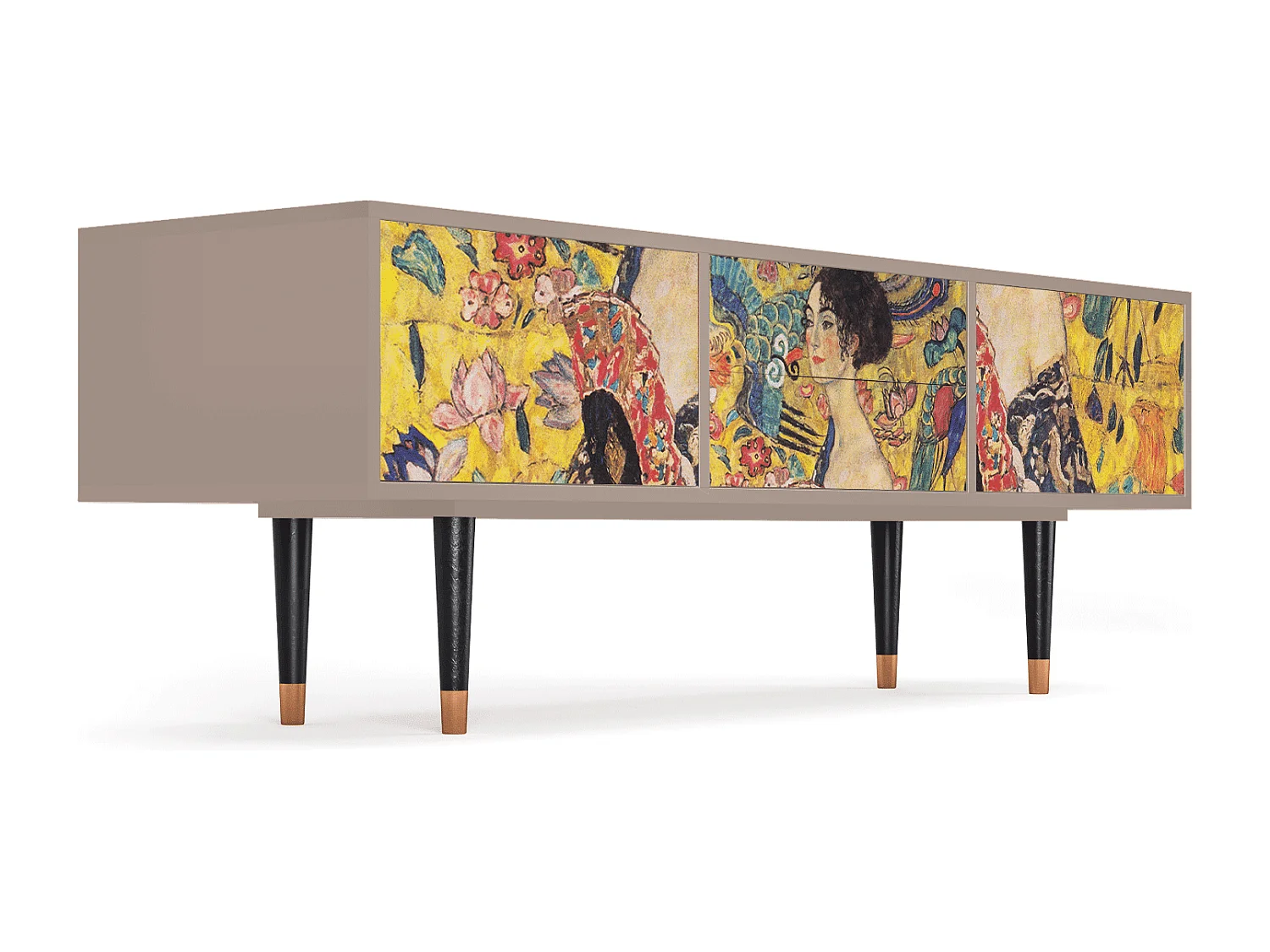 Szafka RTV - 170х59х48 cm - T4 - Lady with Fan by Klimt, Latte