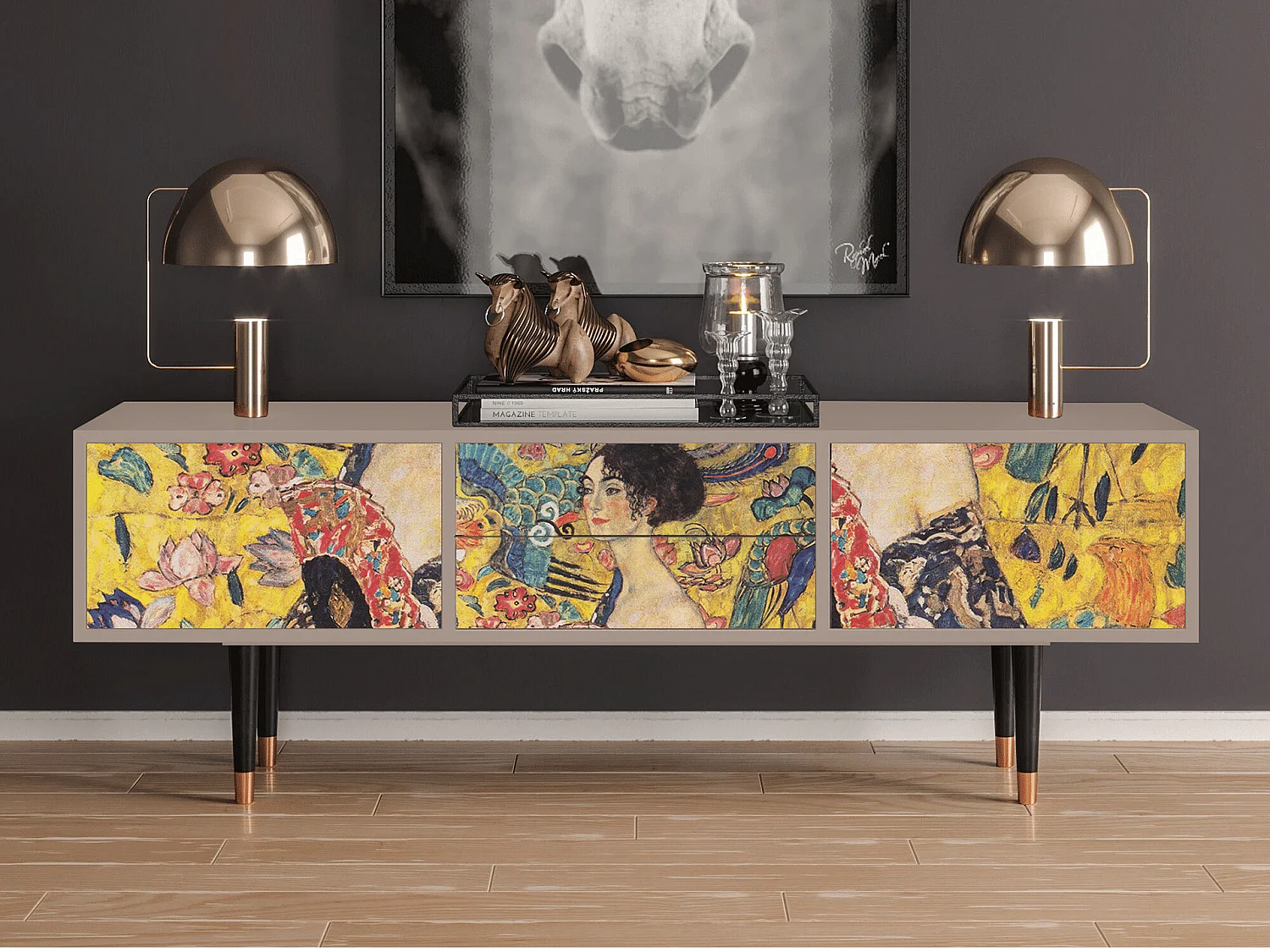 Mobile TV - 170х59х48 cm - T4 - Lady with Fan by Klimt, Latte