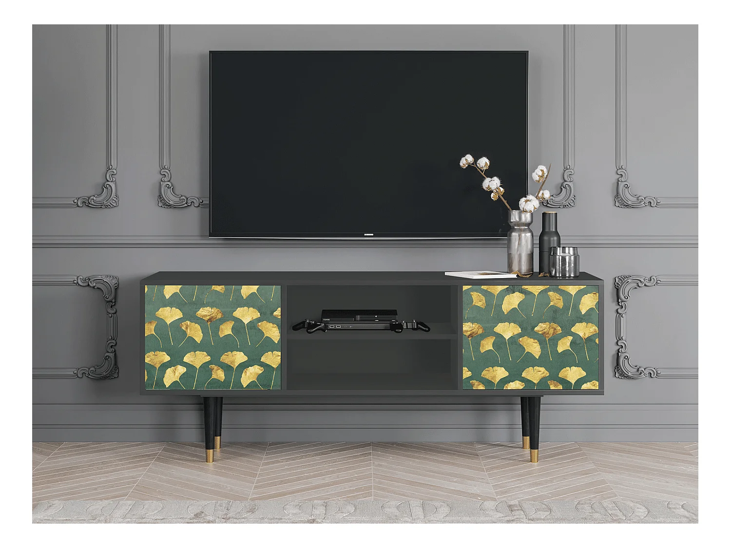 TV-Möbel - 170х69х48 cm - T2 - Gingko leaves, Anthrazit