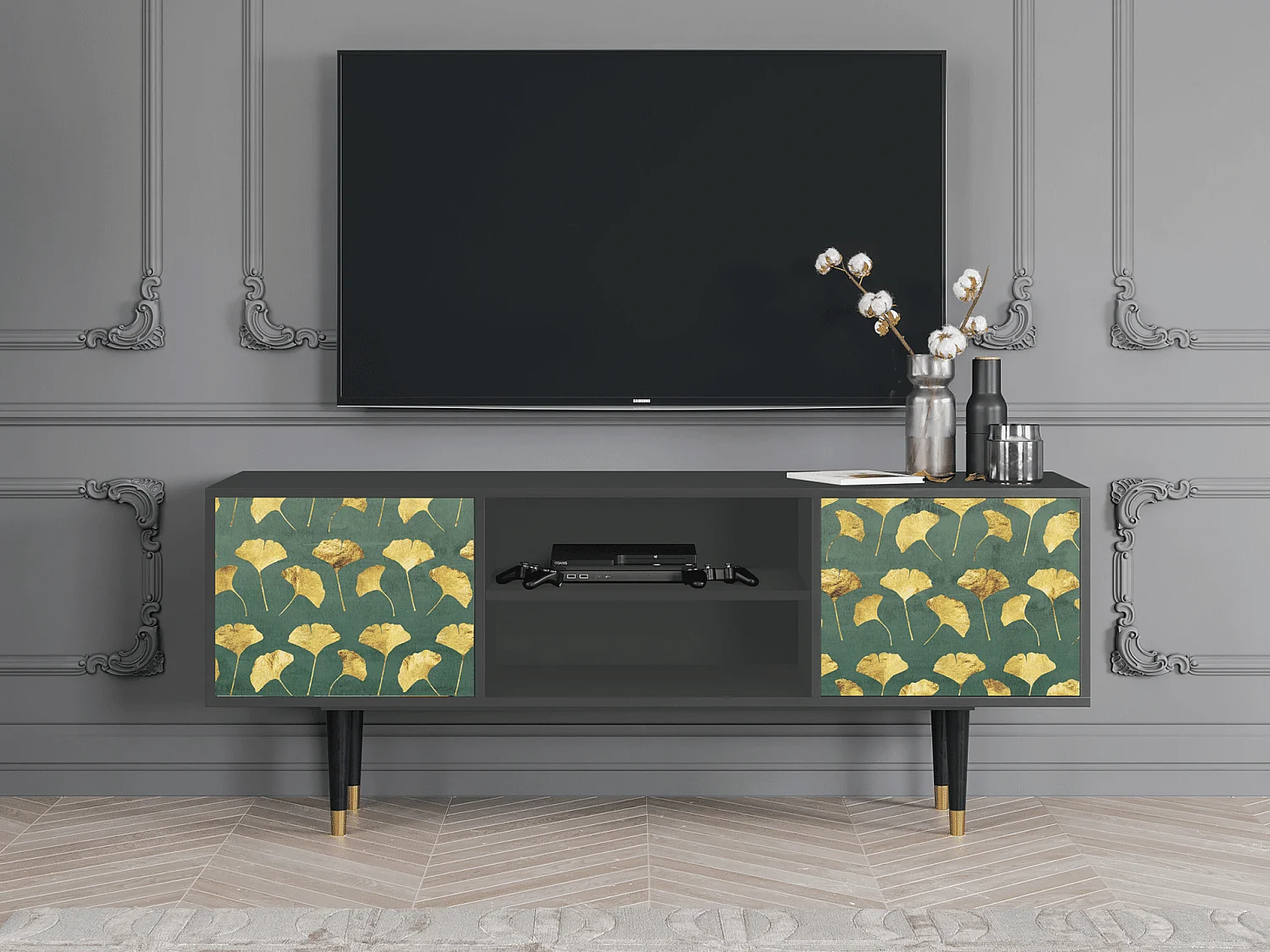TV-meubel - 170х69х48 cm - T2 - Gingko leaves, Antraciet