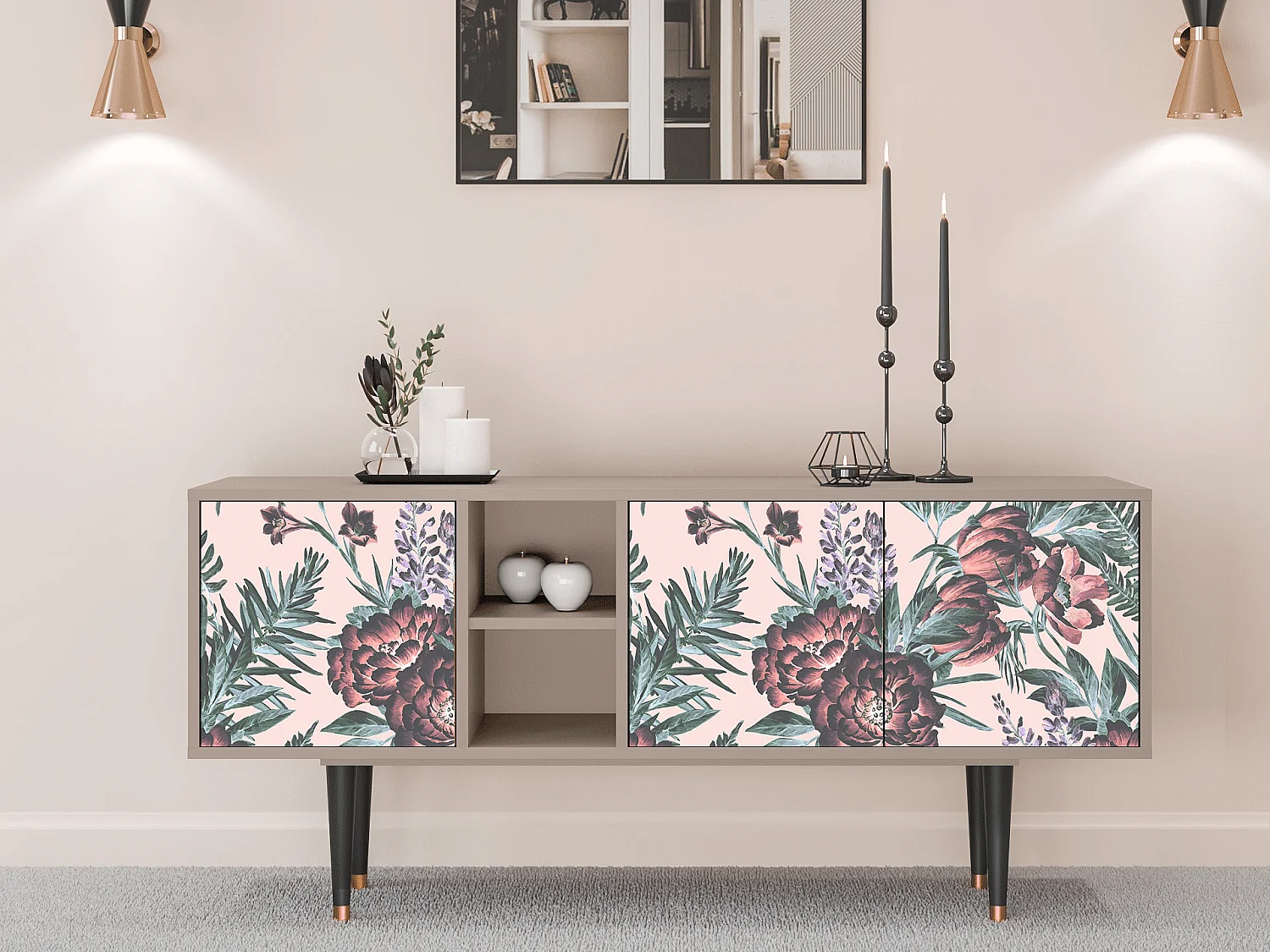 Szafka RTV - 150х69х41 cm - T5 - Peach Peonies, Latte