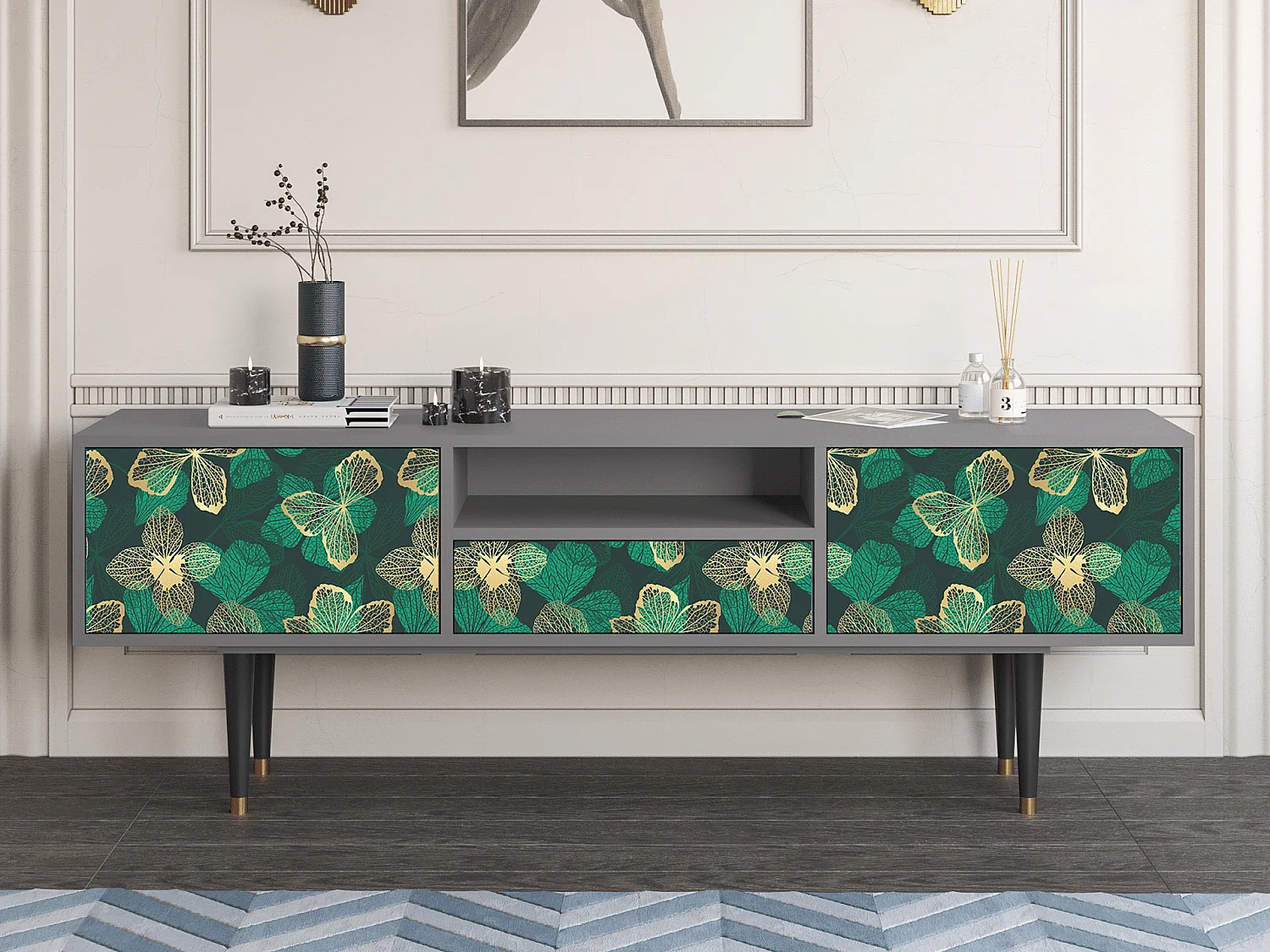 TV-meubel - 170х59х41 cm - T6 - Green Flower, Grijs