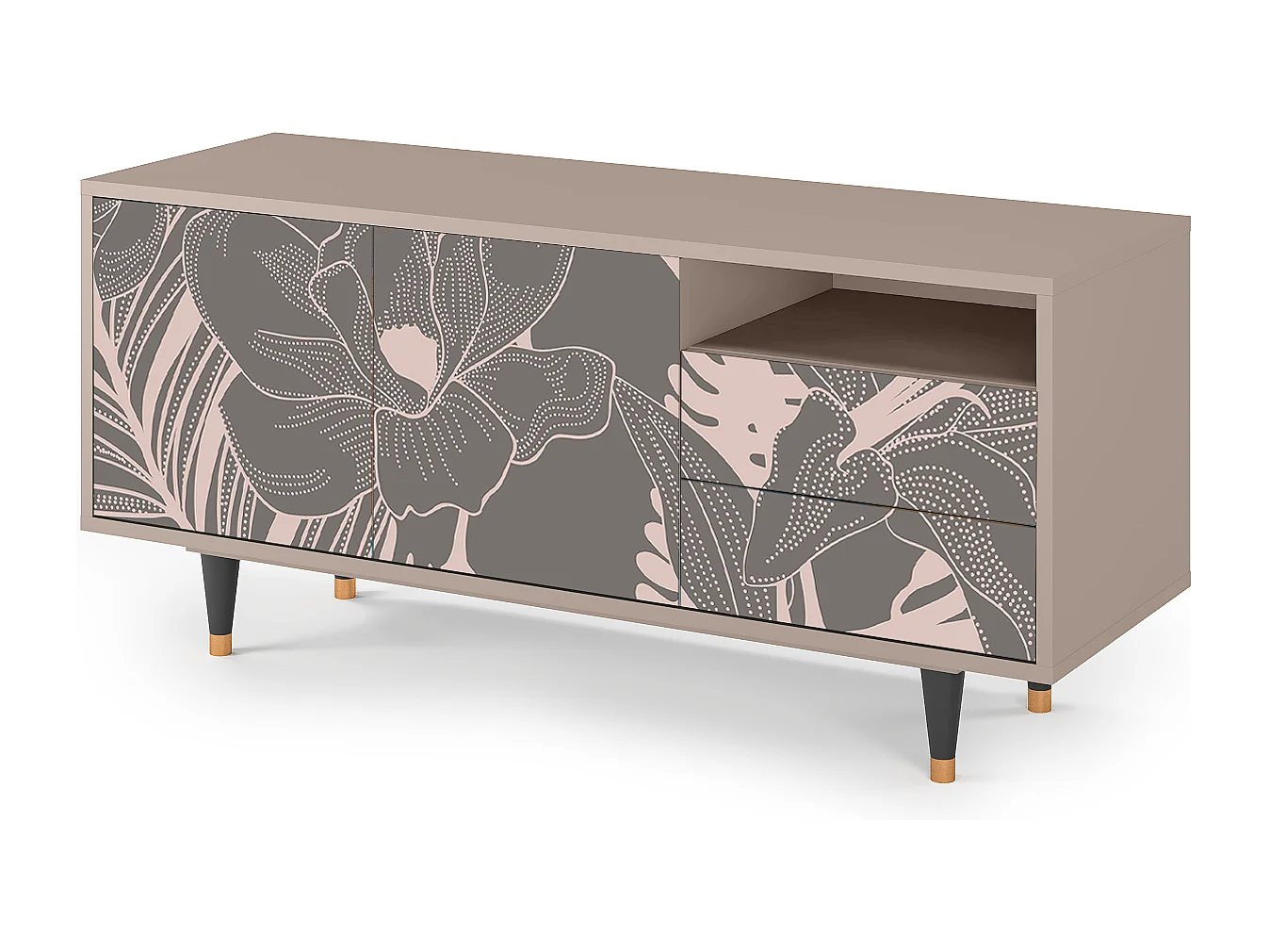 Meuble TV - 125х56х41 cm - T7 - Issabelline Flower, Latte