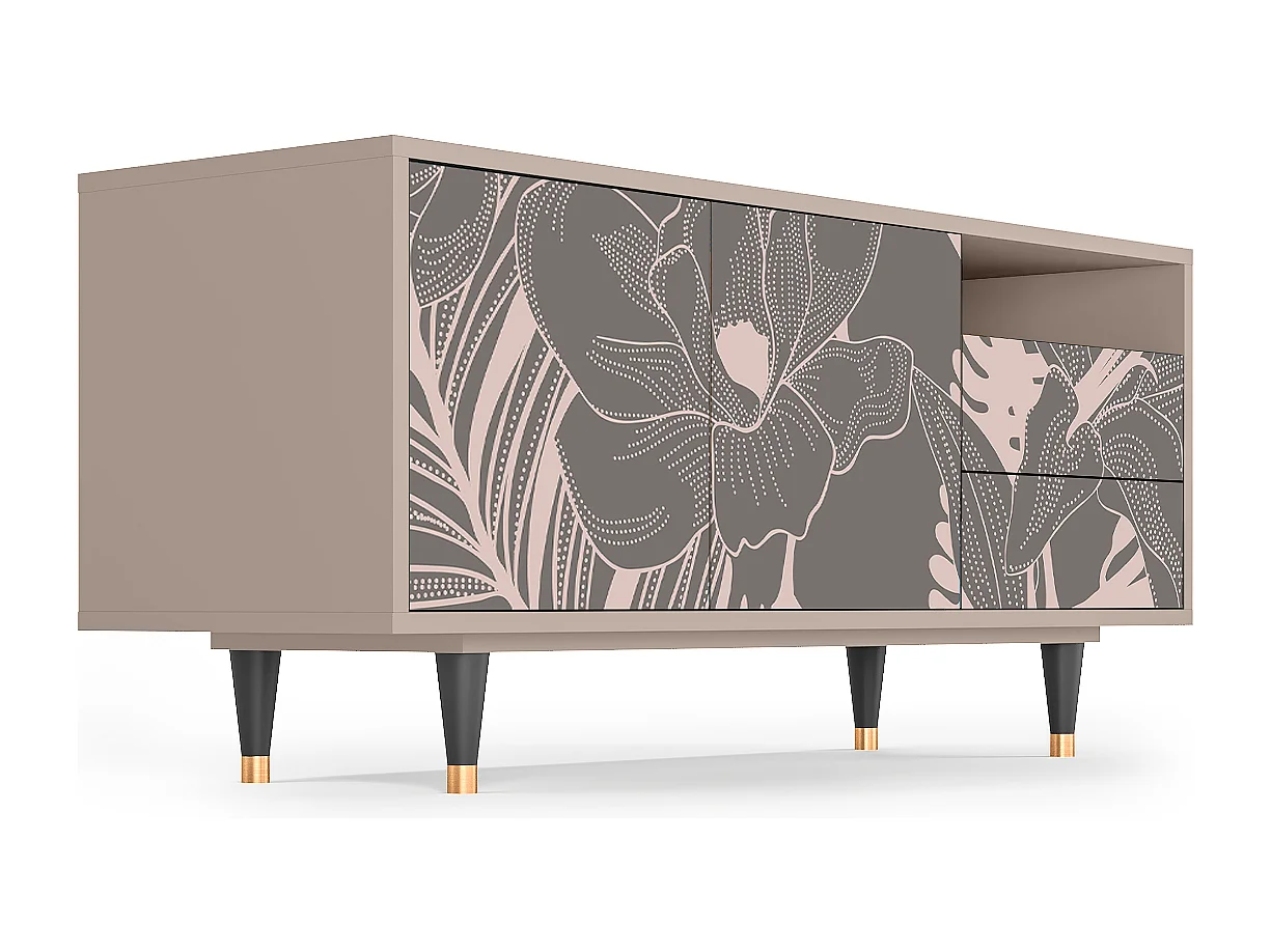 Meuble TV - 125х56х41 cm - T7 - Issabelline Flower, Latte