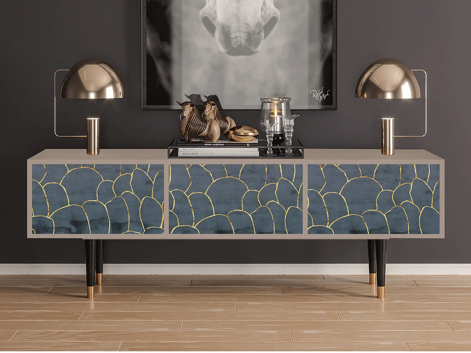 Mueble de TV - 170х59х48 cm - T4 - Blue Lagoon, Latte