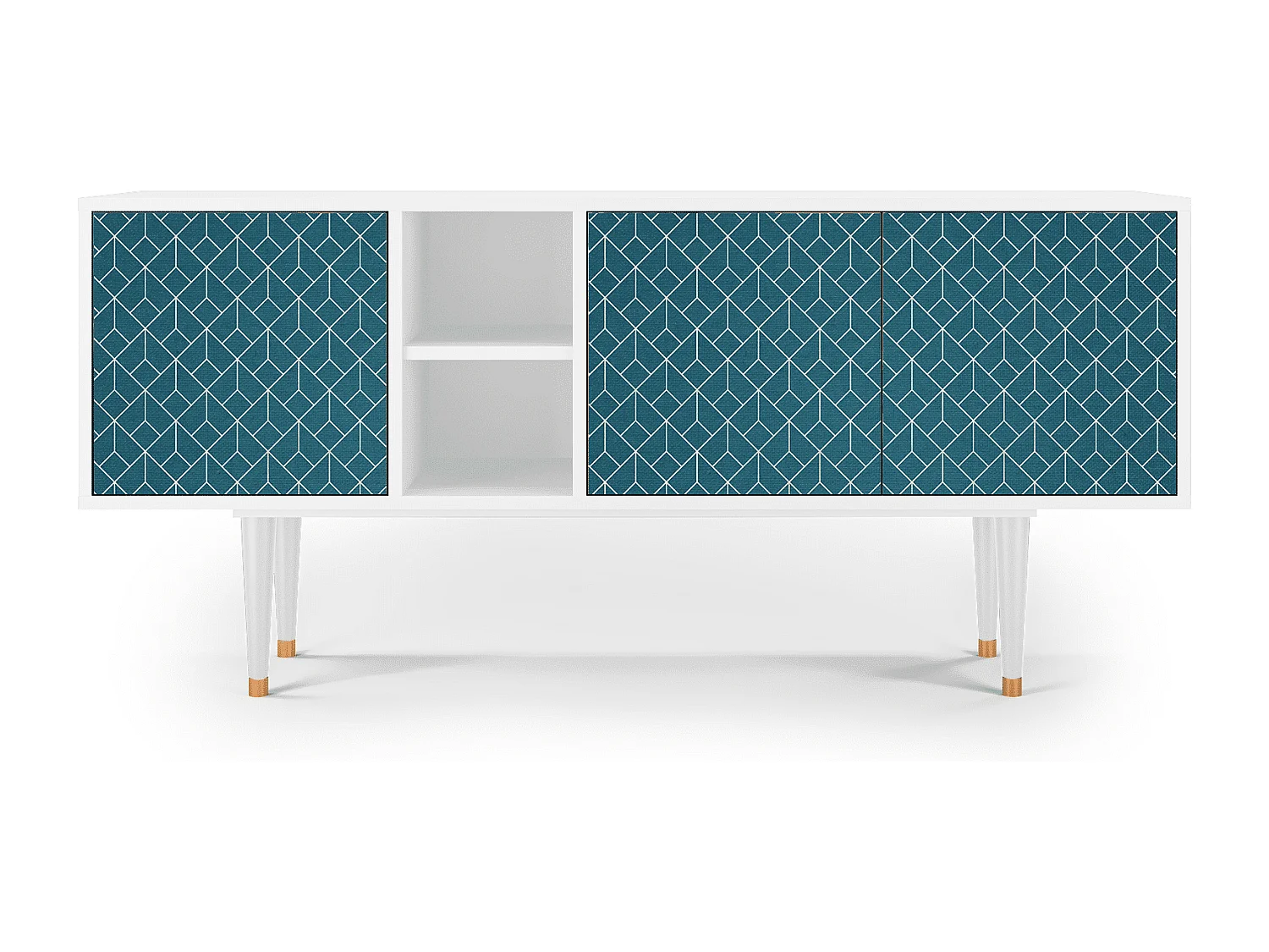 Mueble de TV - 150х69х41 cm - T5 - Turquoise Geometry, Blanco