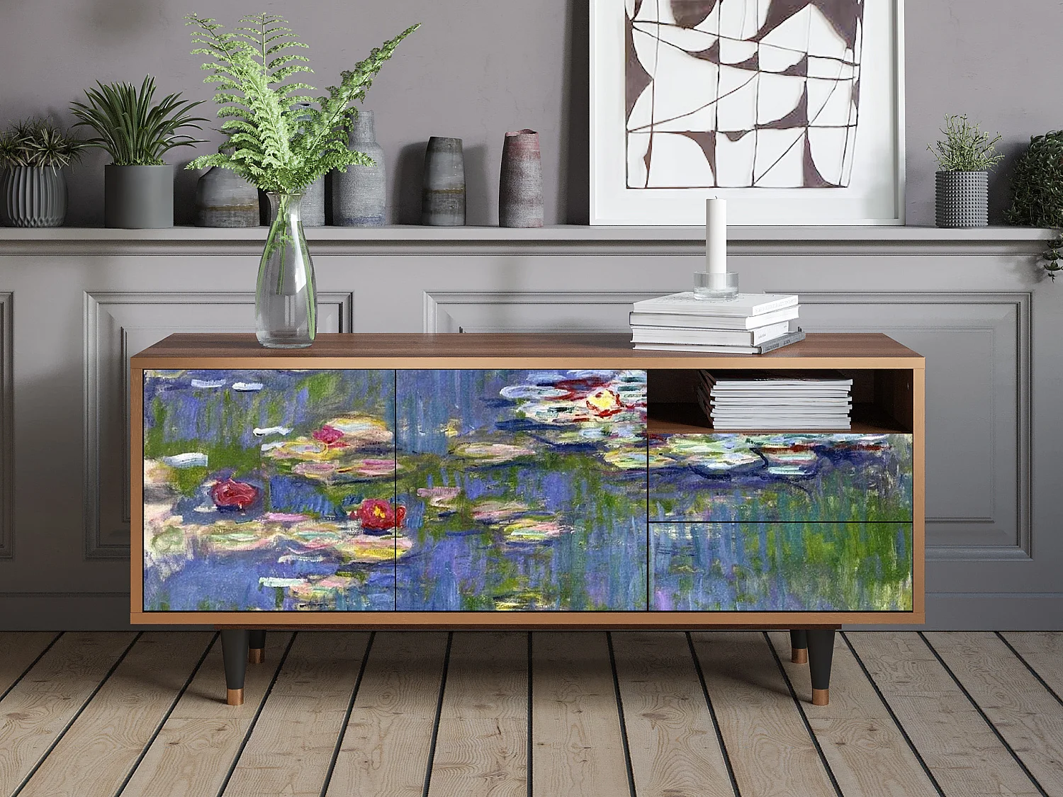 TV-meubel - 125х56х41 cm - T7 - The water lily pond  , Walnoot