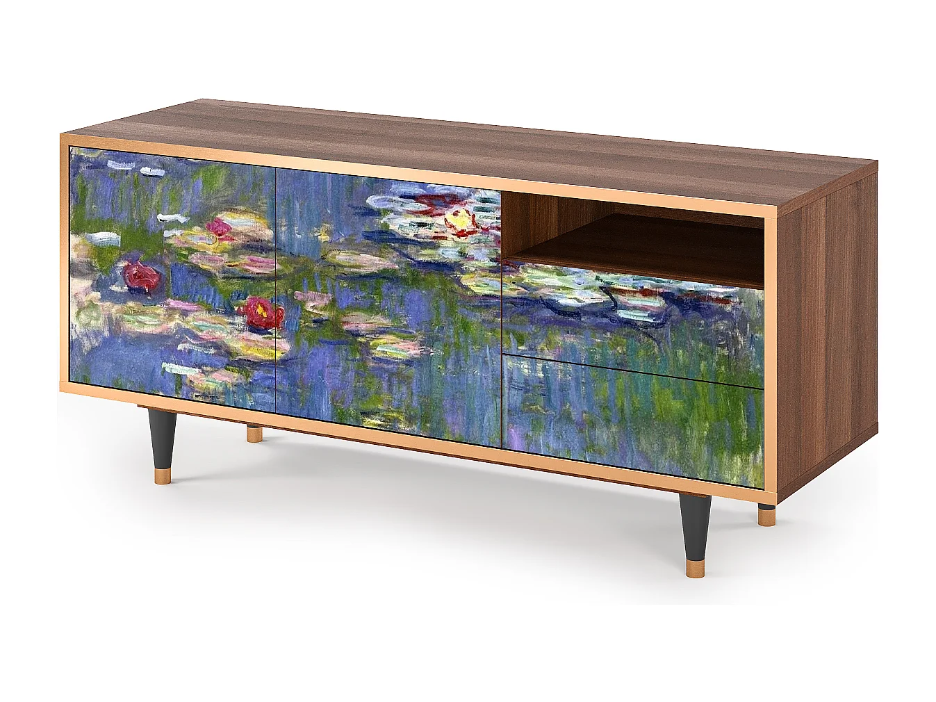 Meuble TV - 125х56х41 cm - T7 - The water lily pond  , Noyer