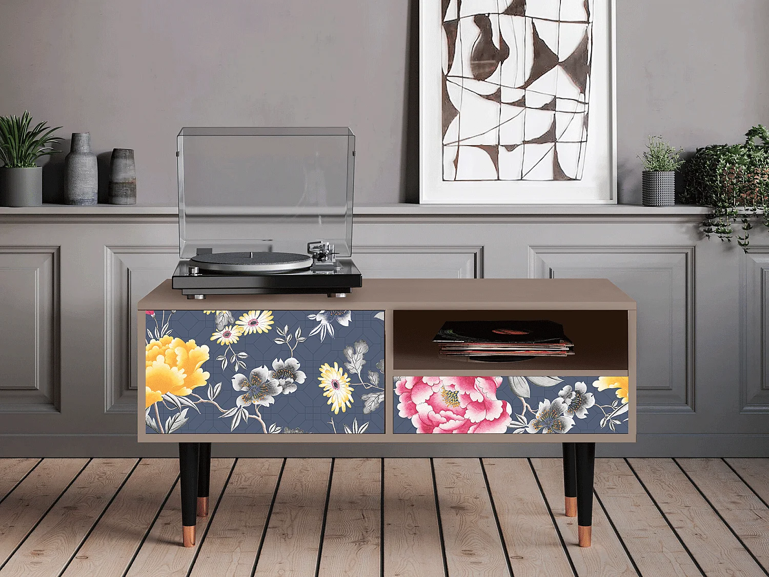 Mobile TV - 115х59х48 cm - T3 - Dark Flower Bed, Latte