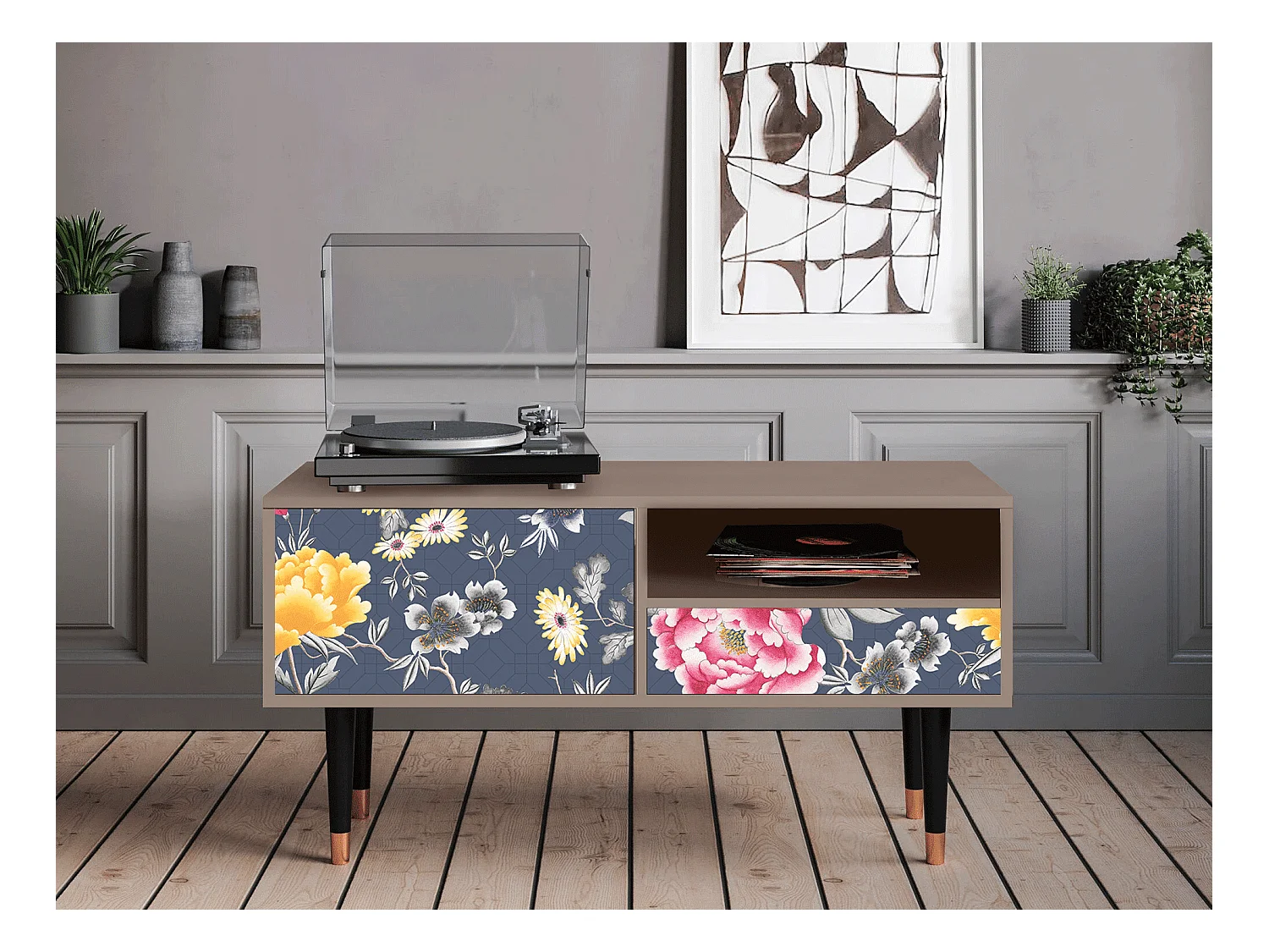 Meuble TV - 115х59х48 cm - T3 - Dark Flower Bed, Latte