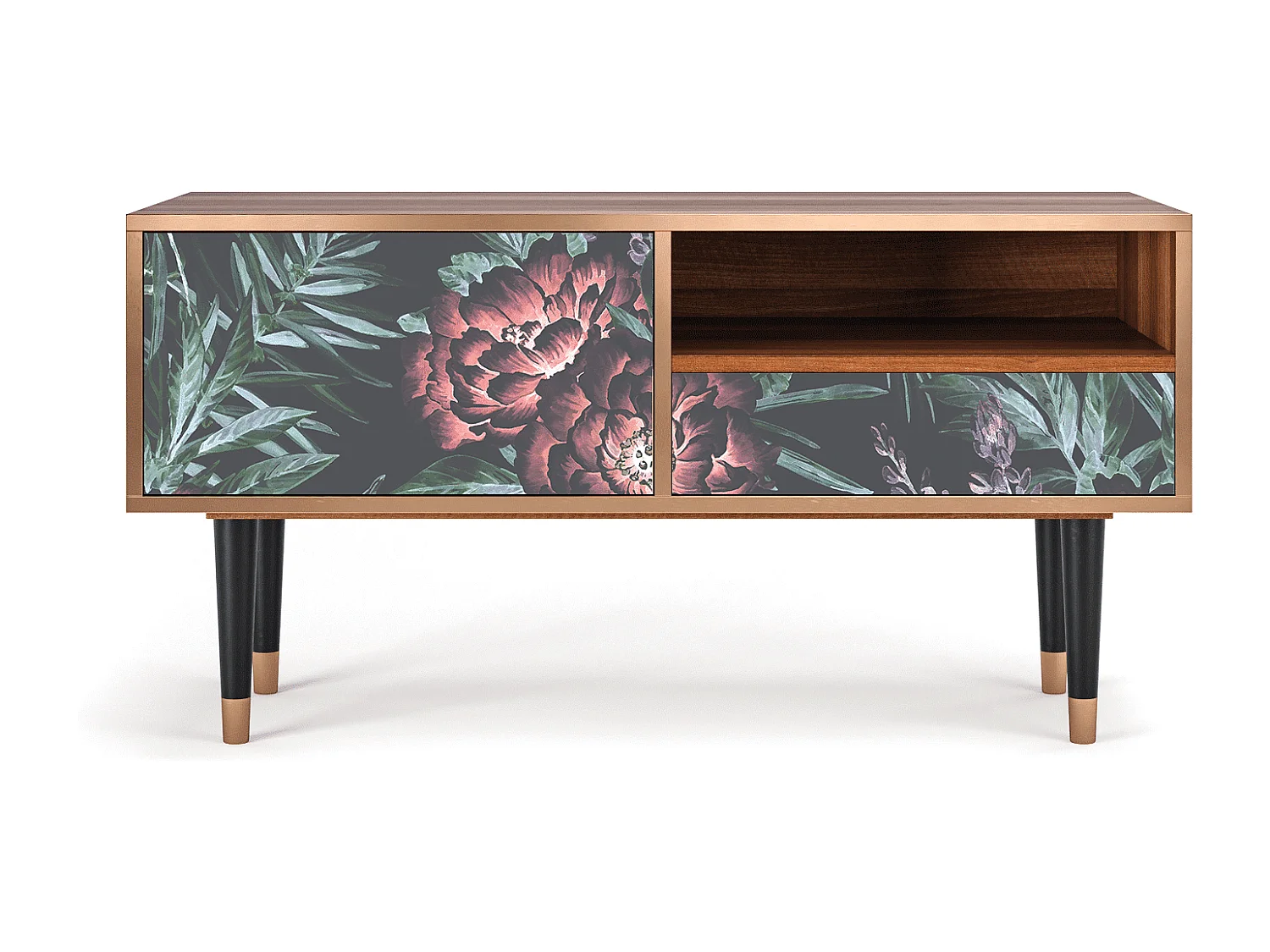 Meuble TV - 115х59х48 cm - T3 - Dark Peonies, Noyer