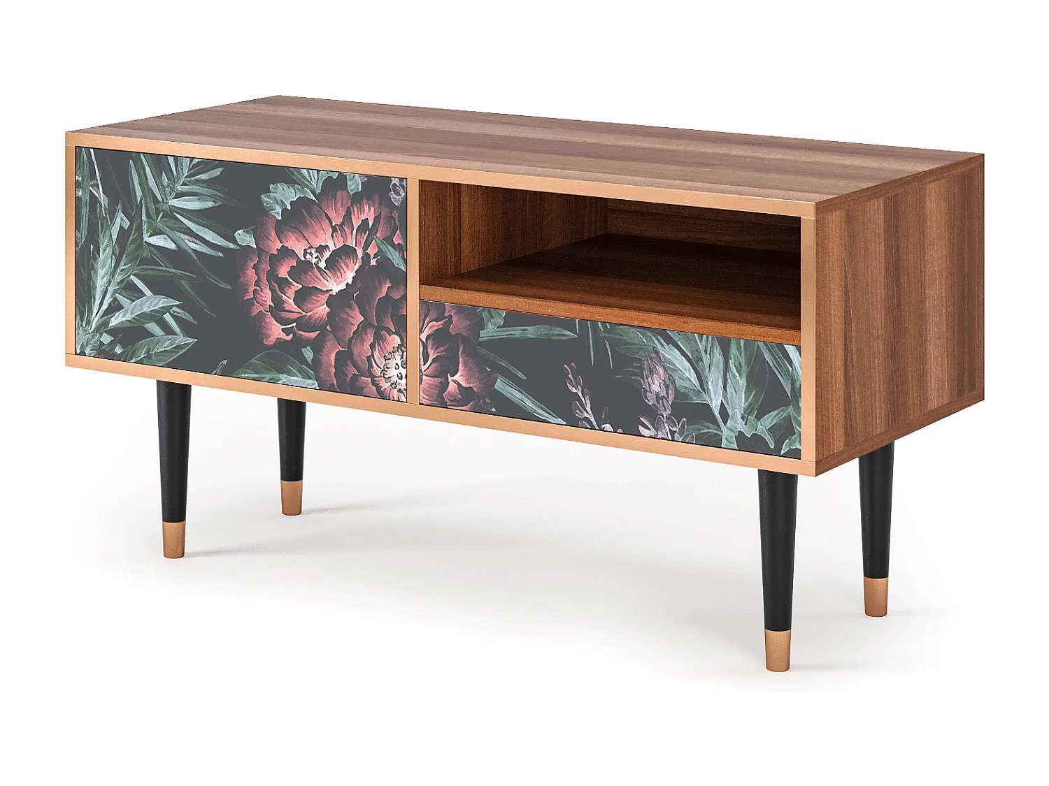 Meuble TV - 115х59х48 cm - T3 - Dark Peonies, Noyer