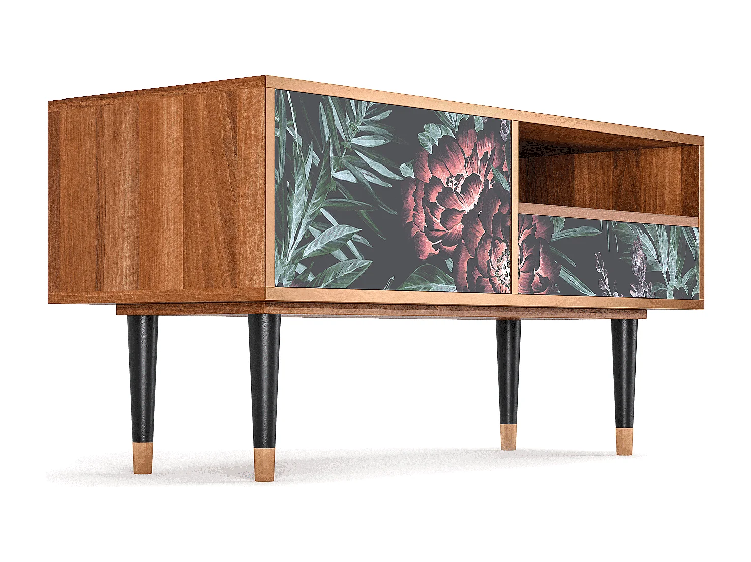 Meuble TV - 115х59х48 cm - T3 - Dark Peonies, Noyer