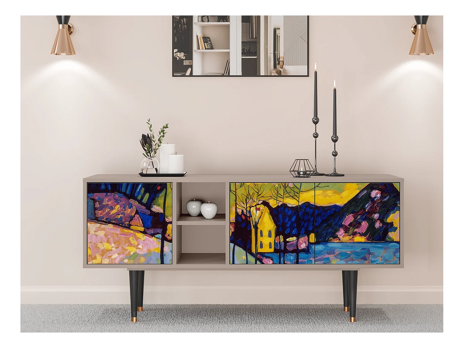 Meuble TV - 150х69х41 cm - T5 - Winter Landscape, Latte