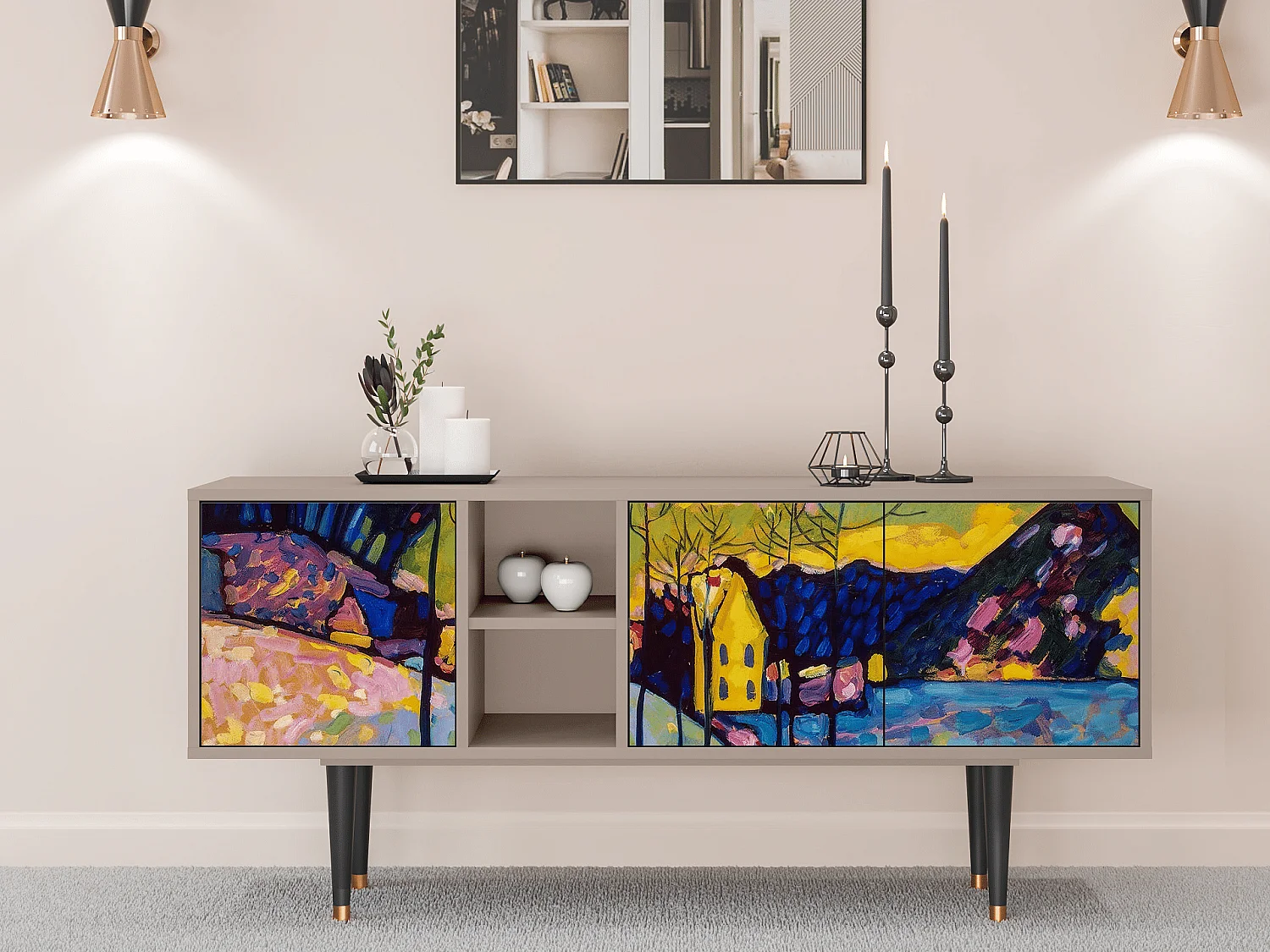 Meuble TV - 150х69х41 cm - T5 - Winter Landscape, Latte