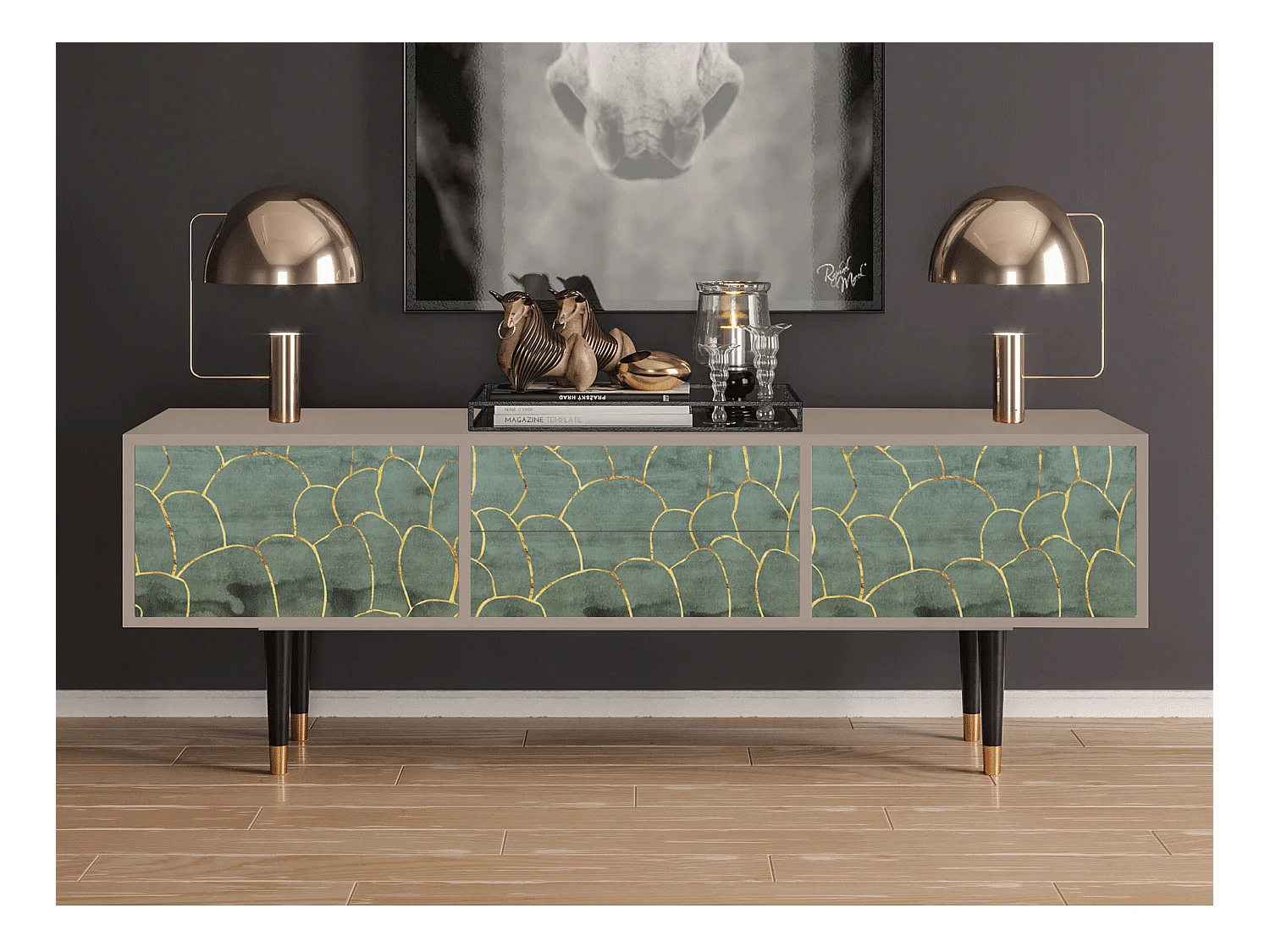 Meuble TV - 170х59х48 cm - T4 - Magnificent Water Lily, Latte