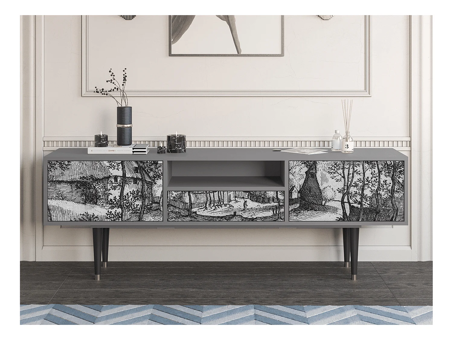 Meuble TV - 170х59х41 cm - T6 - Village Road, Gris