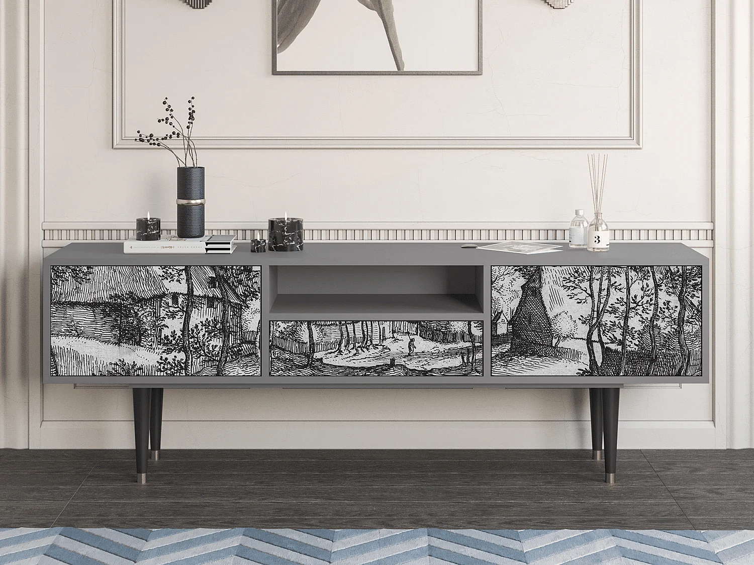 Meuble TV - 170х59х41 cm - T6 - Village Road, Gris