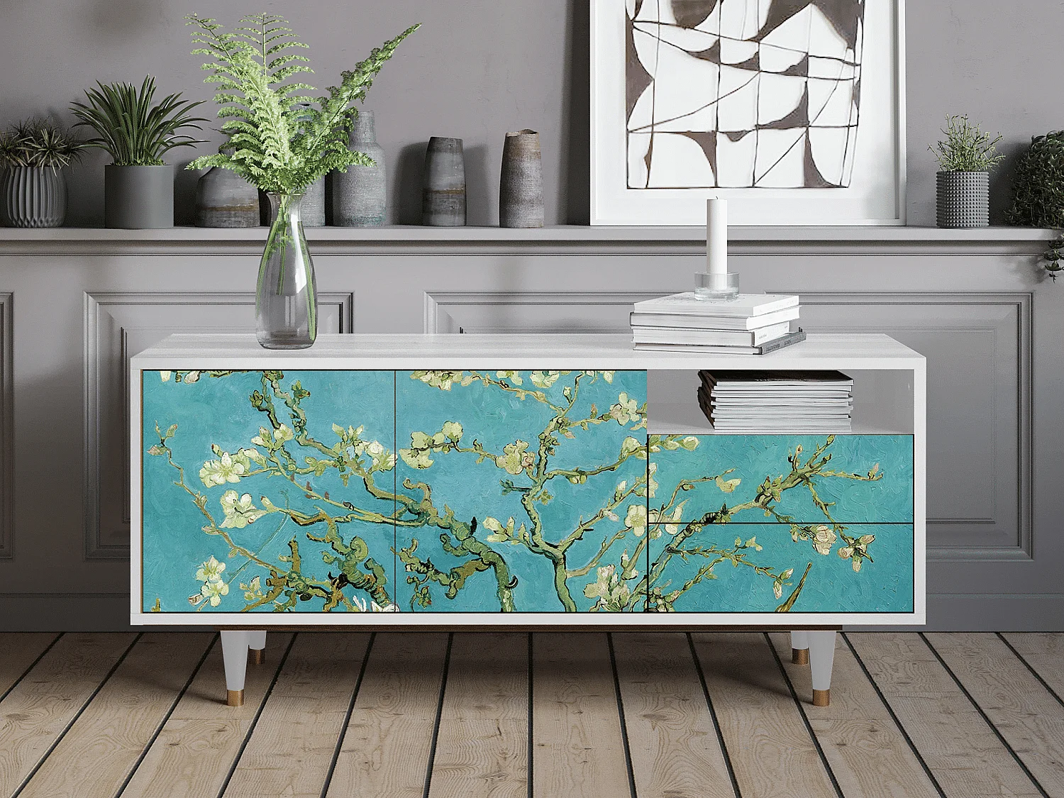 Meuble TV - 125х56х41 cm - T7 - Almond Blossom, Blanc