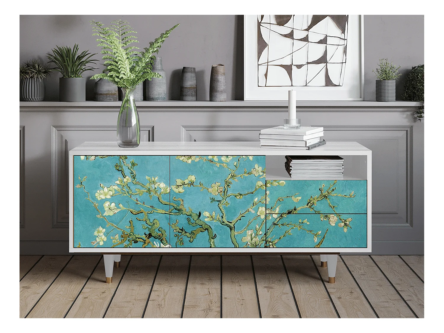 Mobile TV - 125х56х41 cm - T7 - Almond Blossom, Bianco