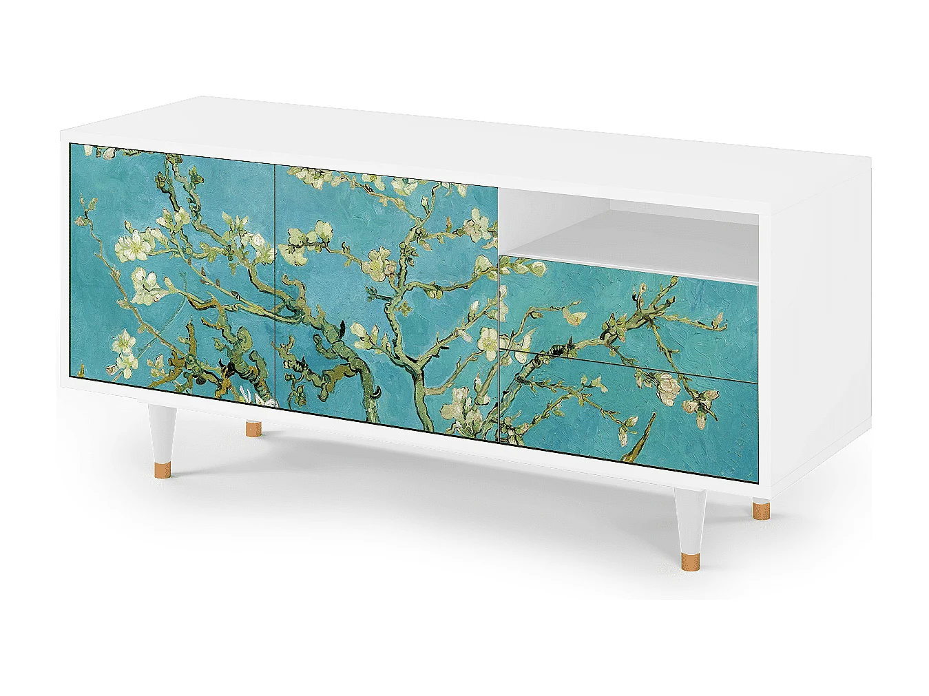 Mueble de TV - 125х56х41 cm - T7 - Almond Blossom, Blanco