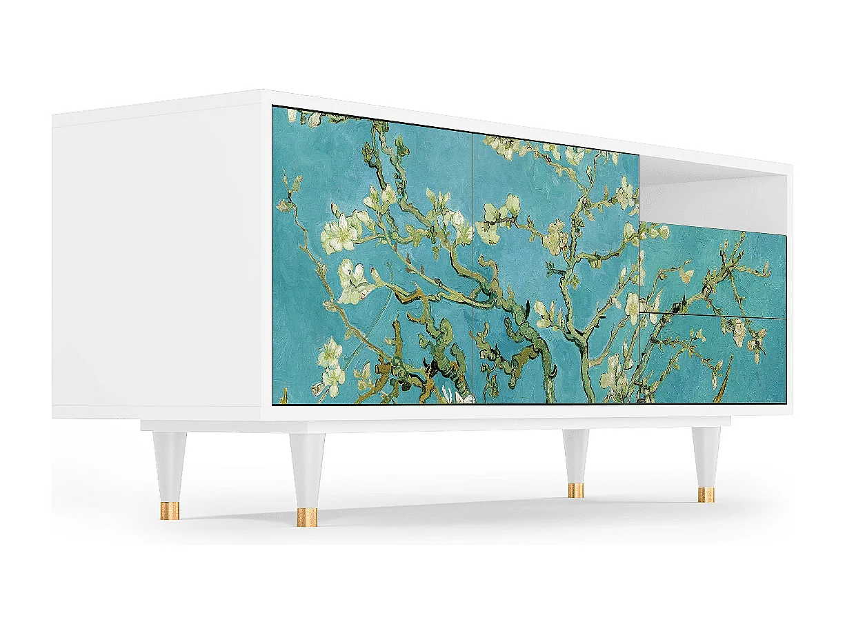 Mueble de TV - 125х56х41 cm - T7 - Almond Blossom, Blanco