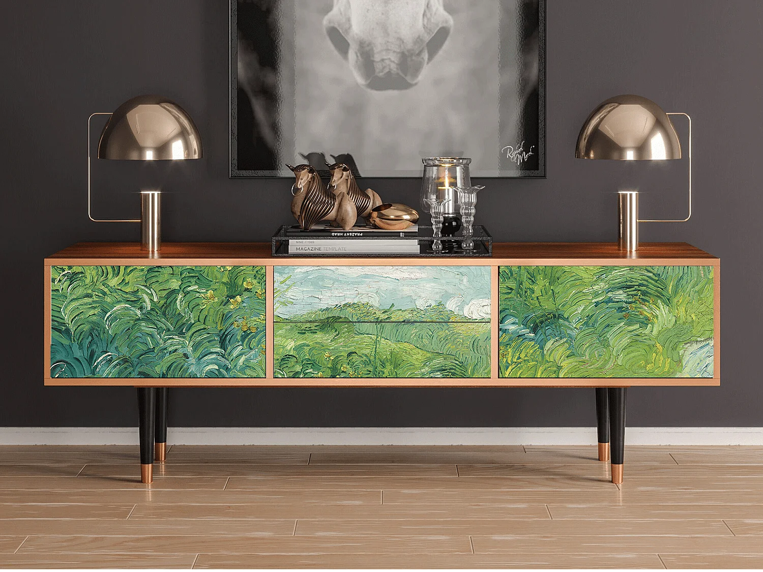 Meuble TV - 170х59х48 cm - T4 - Green Wheat Fields, Noyer