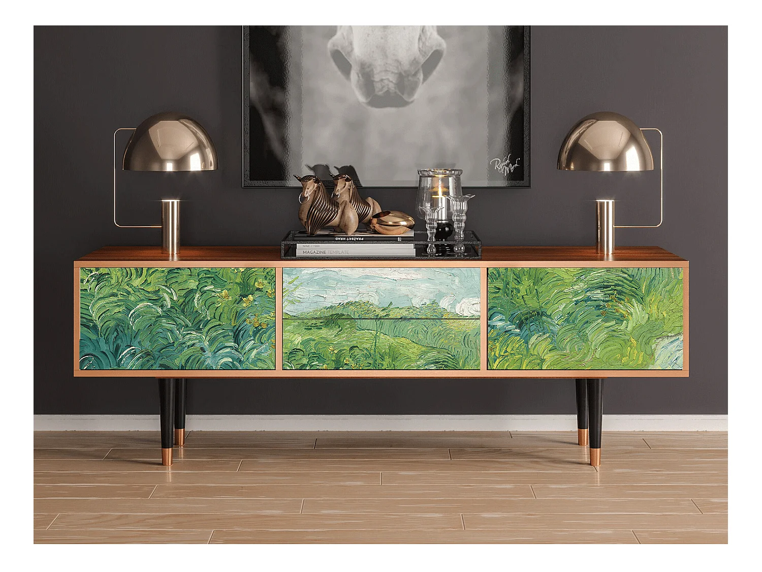 Meuble TV - 170х59х48 cm - T4 - Green Wheat Fields, Noyer
