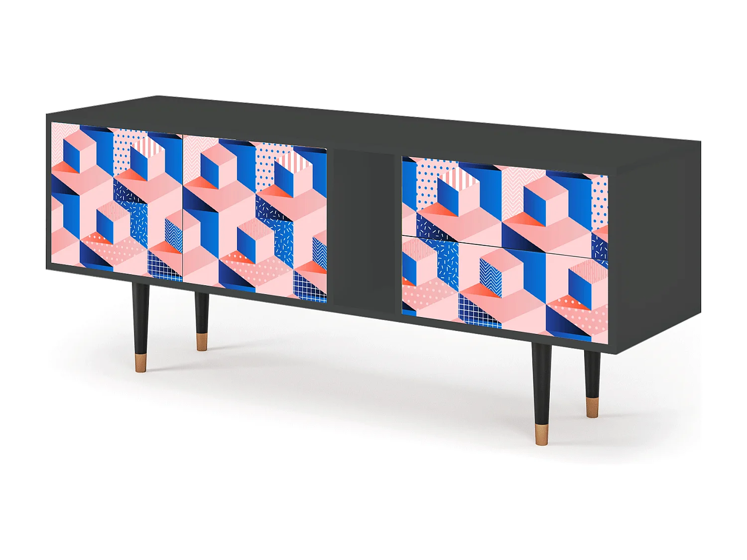 Szafka RTV - 170х69х48 cm - T1 - Pinky Squares, Antracyt