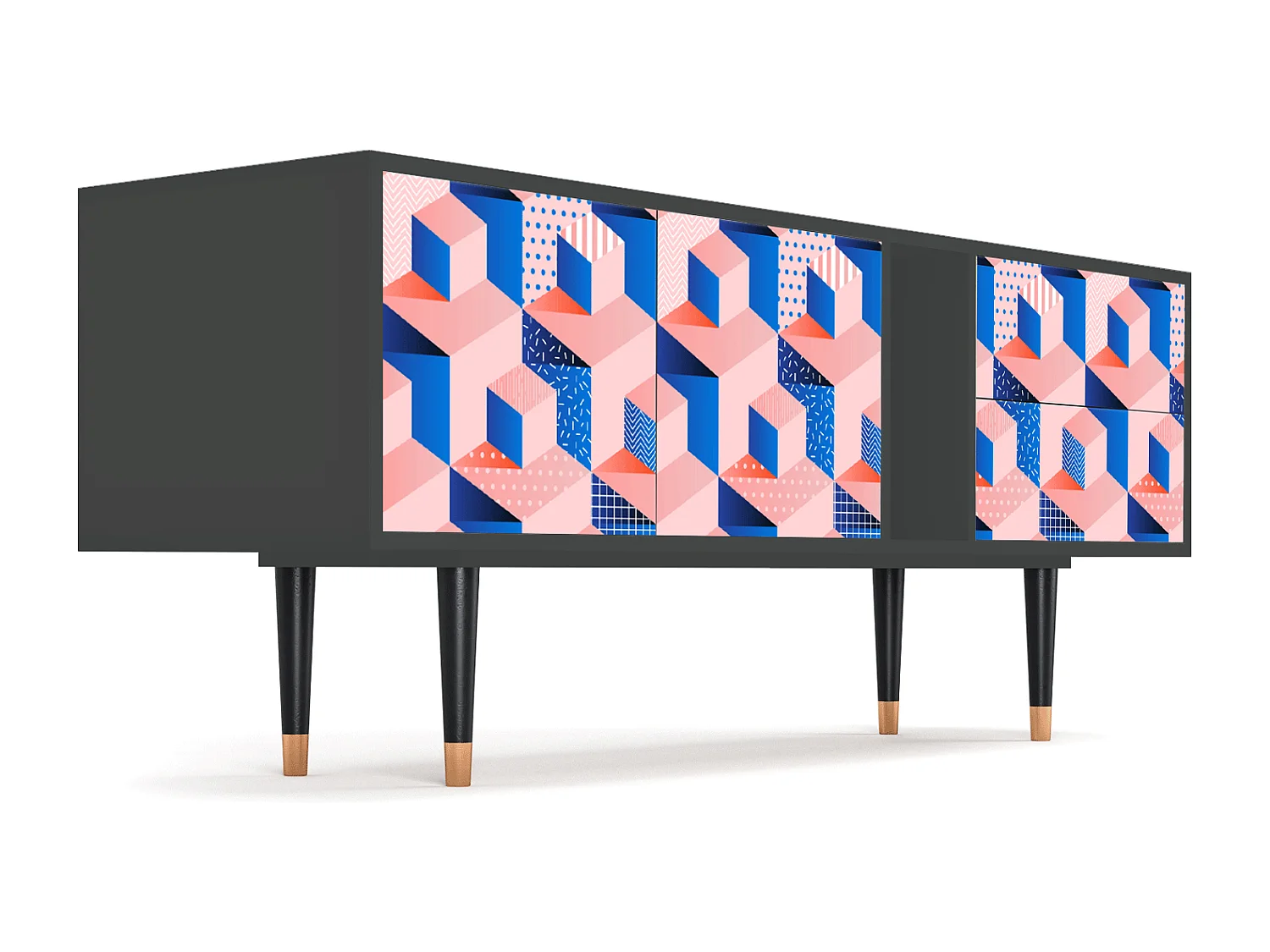 Szafka RTV - 170х69х48 cm - T1 - Pinky Squares, Antracyt