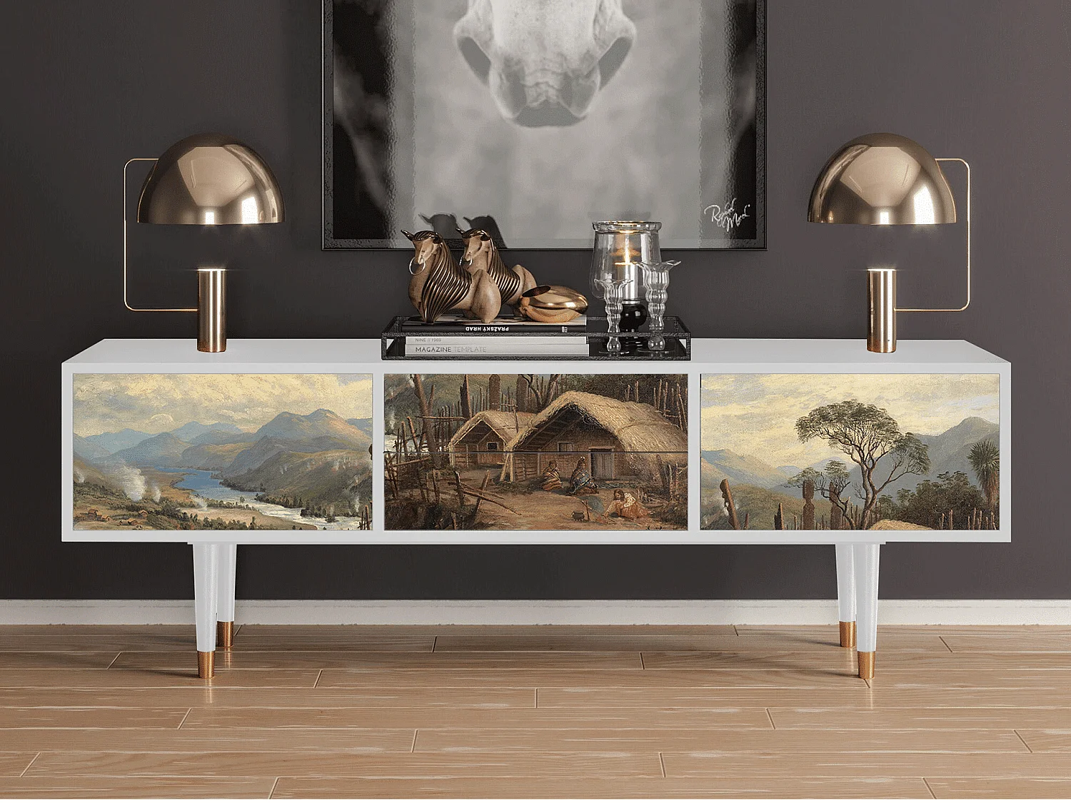 Meuble TV - 170х59х48 cm - T4 - View Across the Plains , Blanc