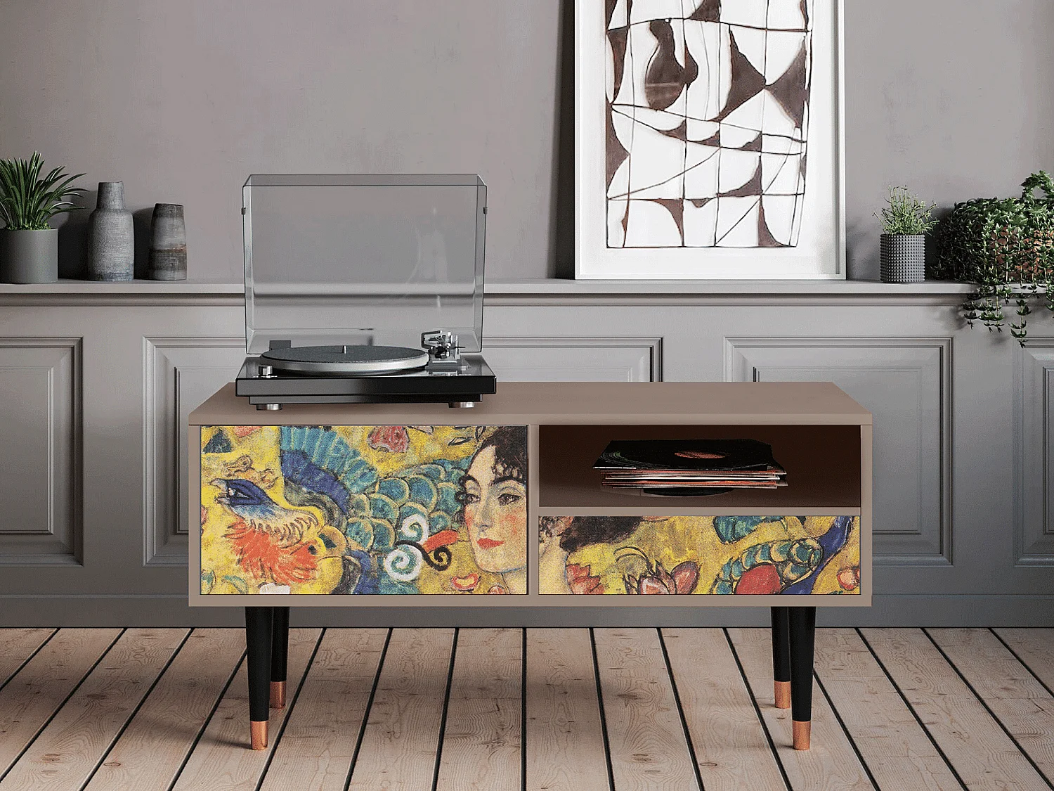 TV-meubel - 115х59х48 cm - T3 - Lady with Fan by Klimt, Latte