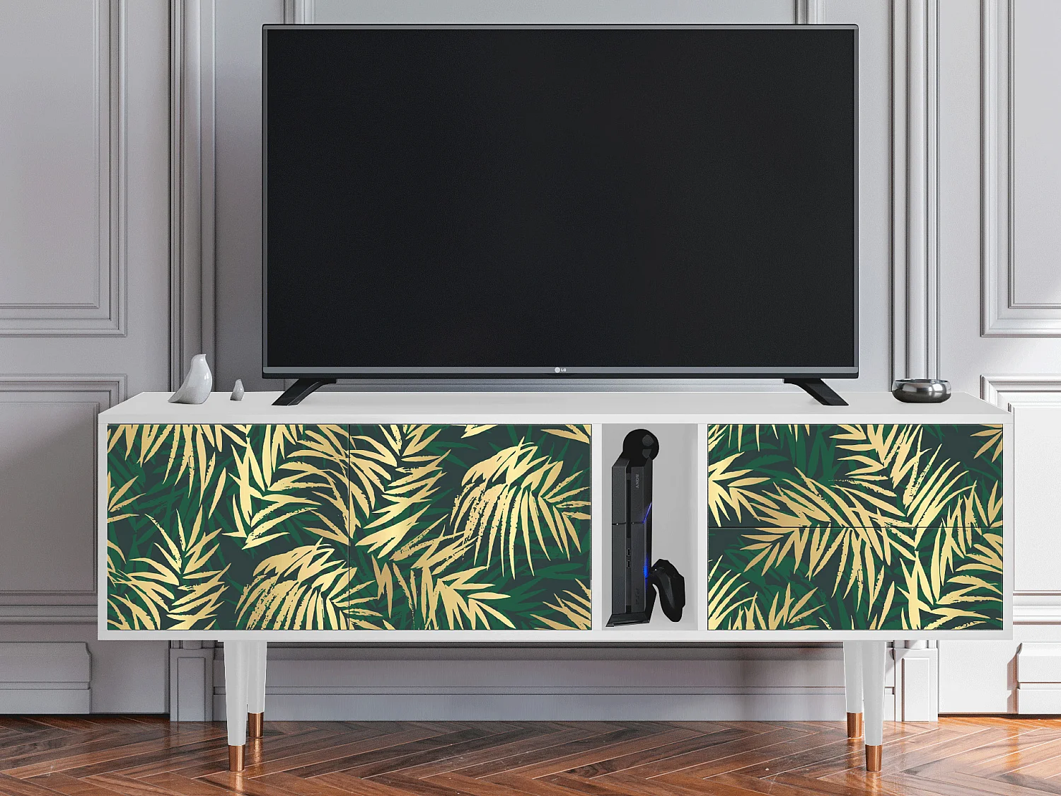 Mueble de TV - 170х69х48 cm - T1 - Sunny Palm Tree, Blanco