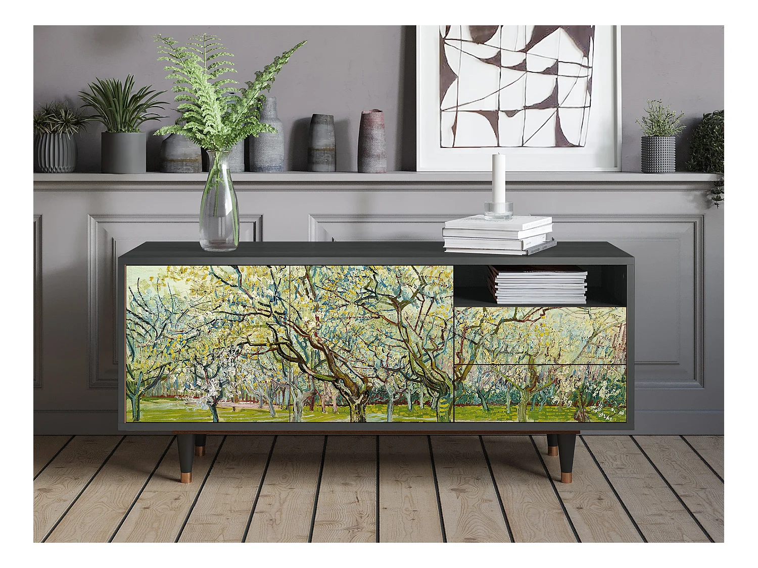 Mueble de TV - 125х56х41 cm - T7 - The Blanco Orchard, Antracita