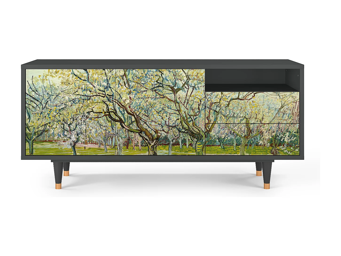 Szafka RTV - 125х56х41 cm - T7 - The Biały Orchard, Antracyt