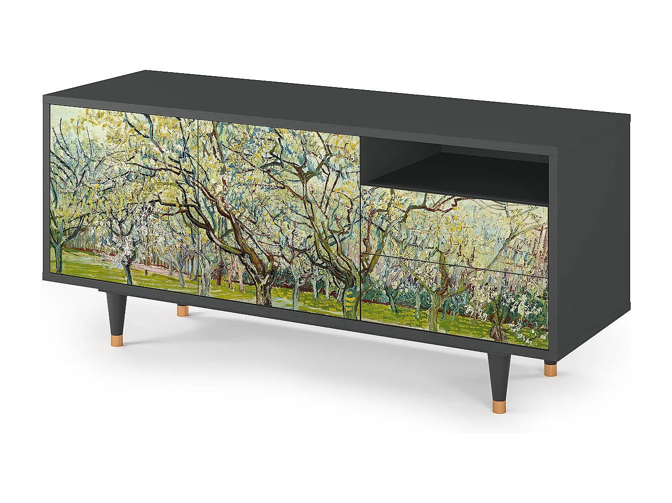 Szafka RTV - 125х56х41 cm - T7 - The Biały Orchard, Antracyt